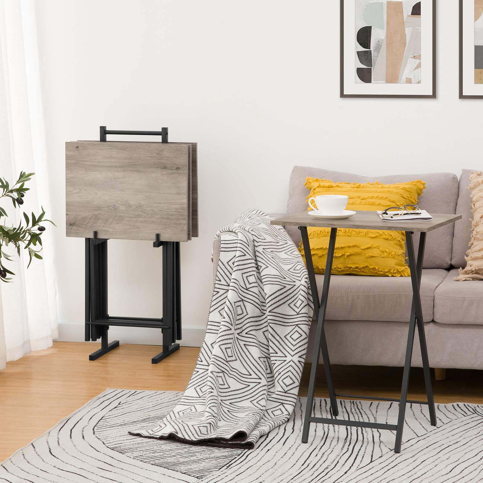 hoobro-table-pliante-plateau-tv-greige-lot-de-4 image 2