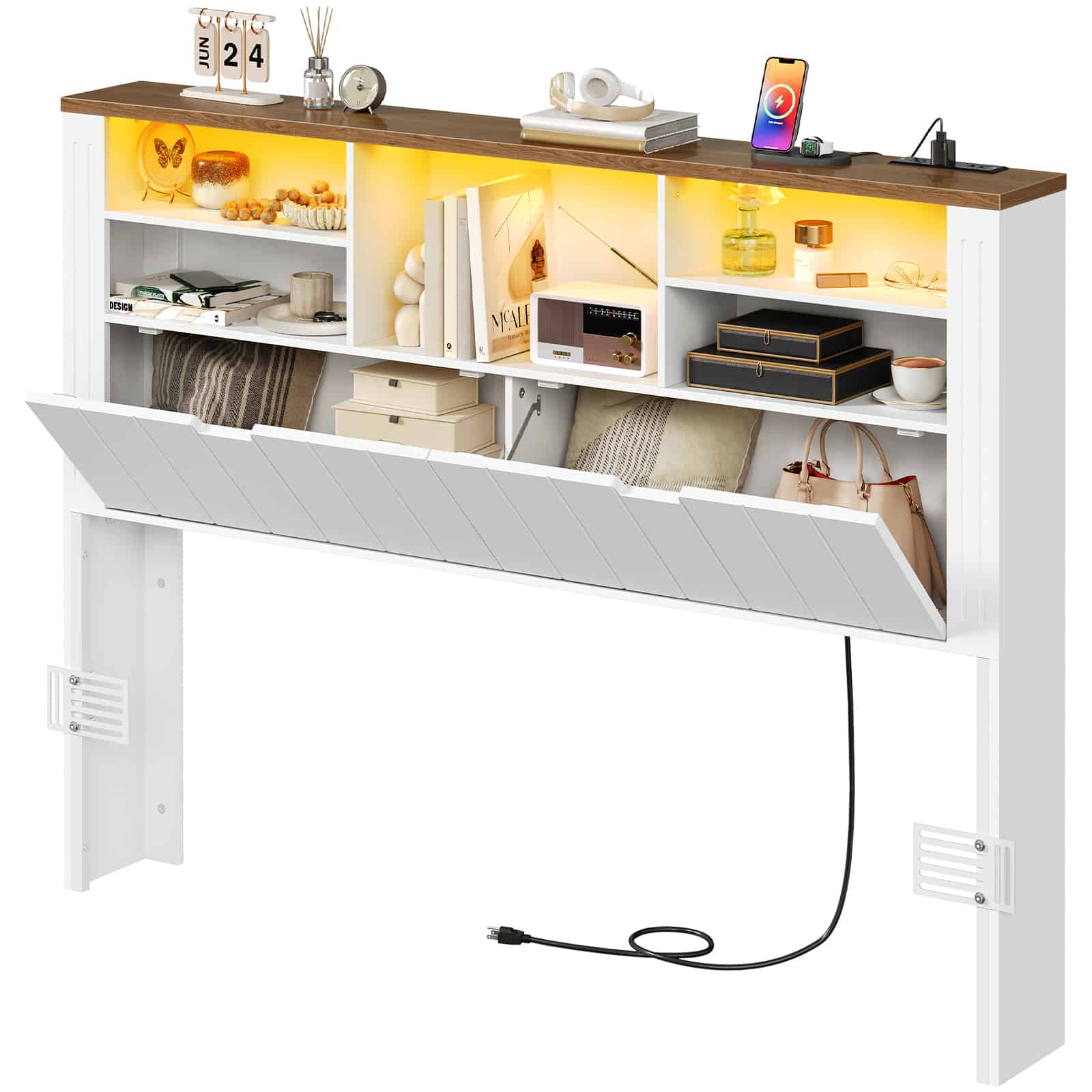 hoobro-t-te-de-lit-rangement-blanche-led-usb image 1