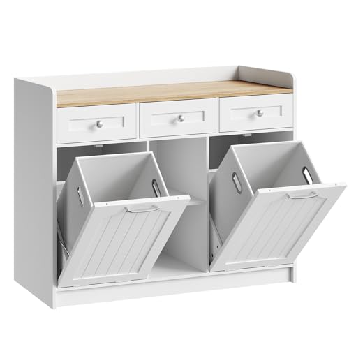 hoobro-panier-linge-meuble-blanc-2-paniers-3-tiroirs image 3
