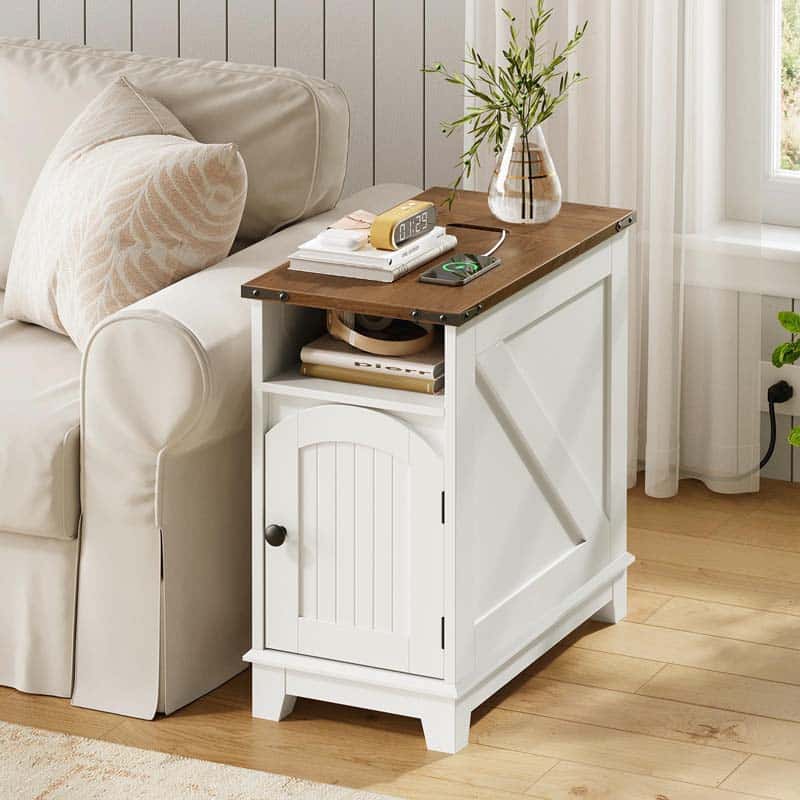 hoobro-side-tables-table-de-chevet-blanche-troite-avec-usb image 5