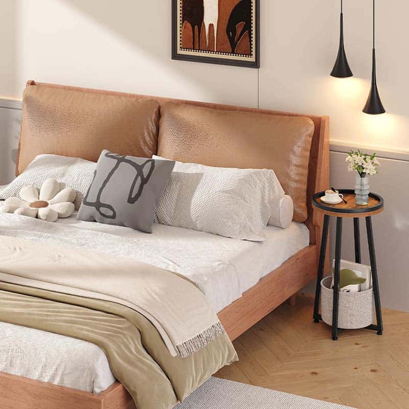 hoobro-side-tables-table-d-appoint-ronde-marron-panier-tissu image 6