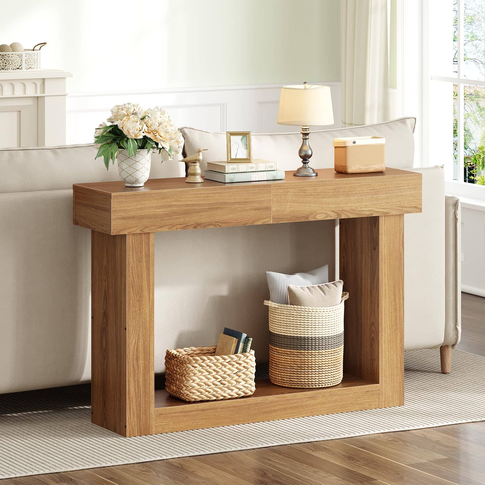 hoobro-table-console-extensible-naturel-47-63-pouces-avec-rangement image 6