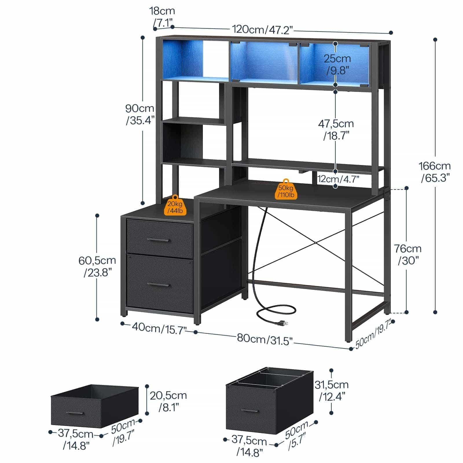hoobro-bureau-gaming-angle-led-noir-avec-tiroirs image 3
