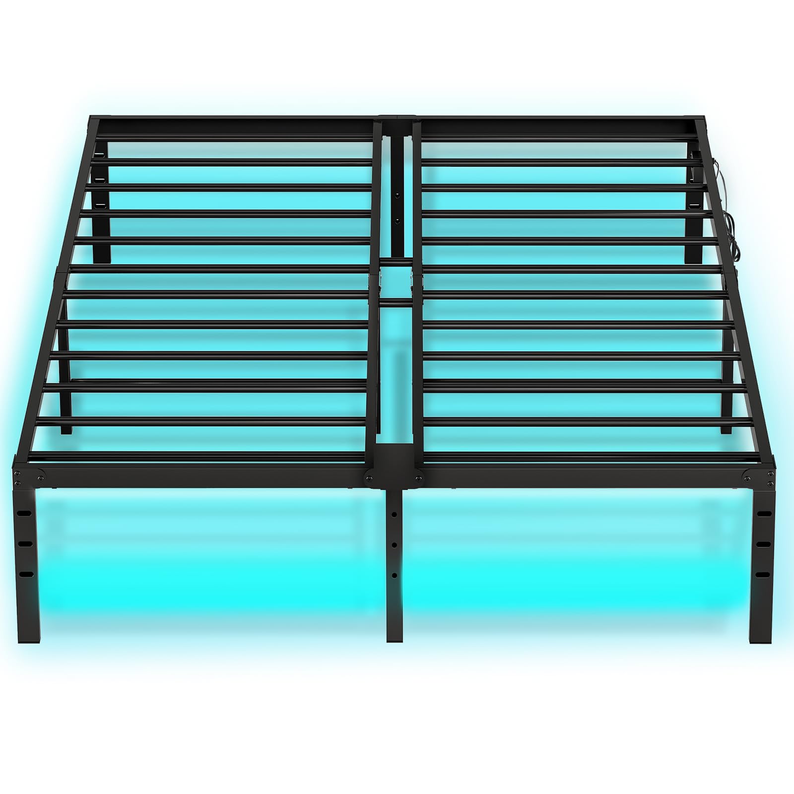 hoobro-bed-frames-cadre-lit-double-noir-led-usb image 1