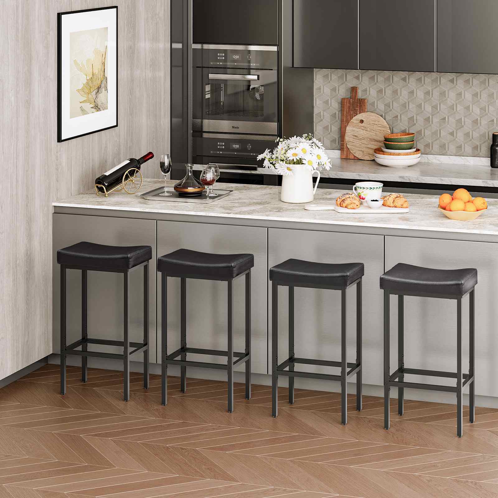 hoobro-lot-4-tabourets-de-bar-noirs-simili-cuir-rembourr-s image 2