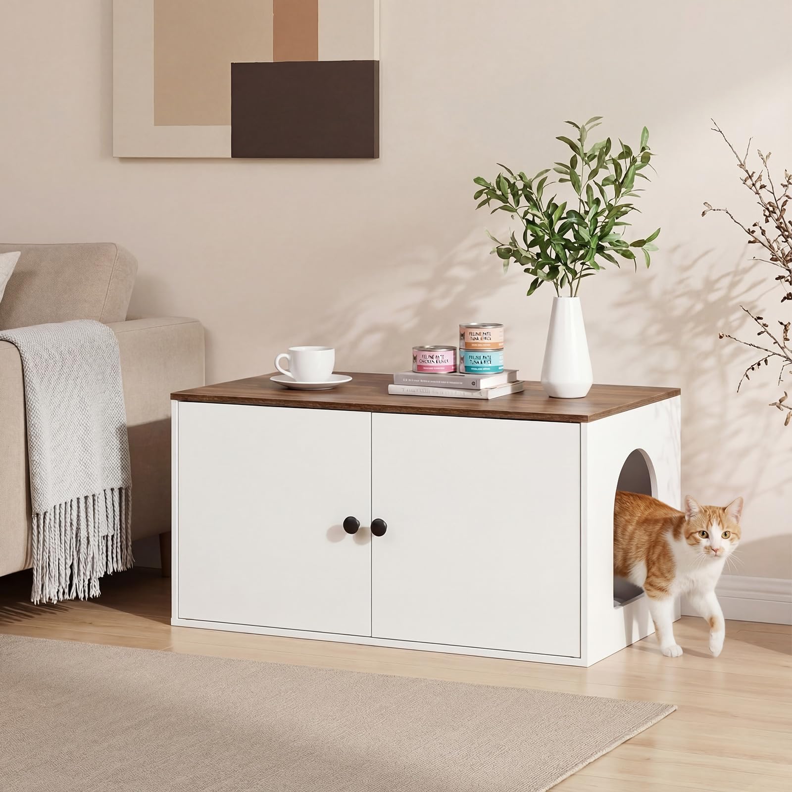 hoobro-pet-furniture-meuble-liti-re-chat-blanc-entr-e-lat-rale image 5