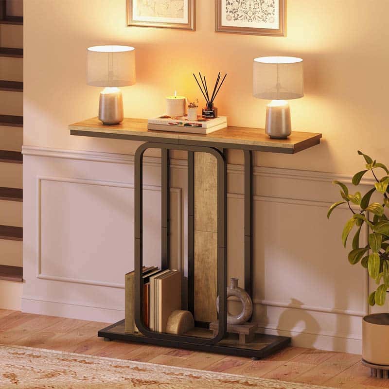 hoobro-console-table-console-entr-e-75-cm-greige-2-niveaux image 2