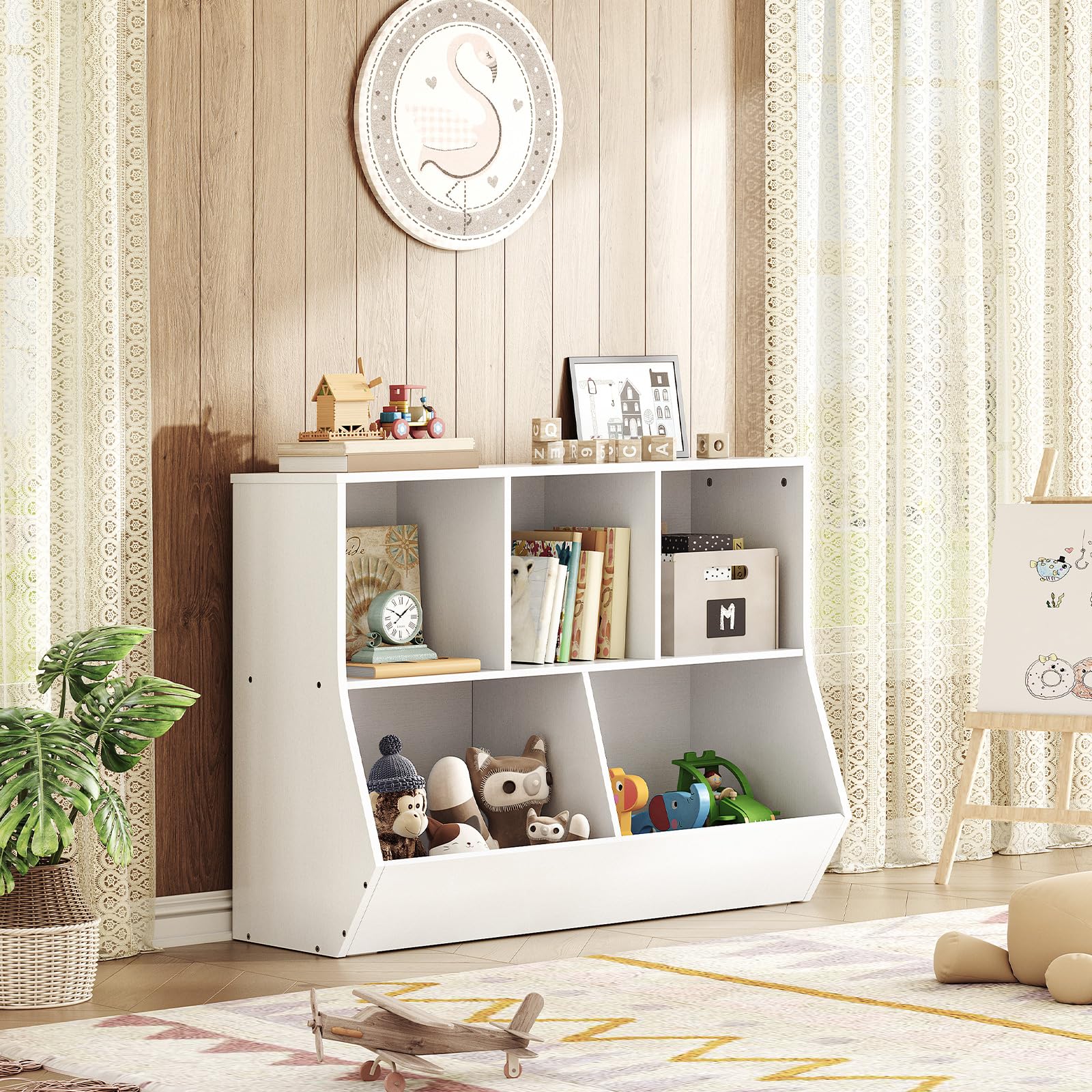 hoobro-kid-s-furniture-organisateur-jouets-90-cm-blanc-livres image 4