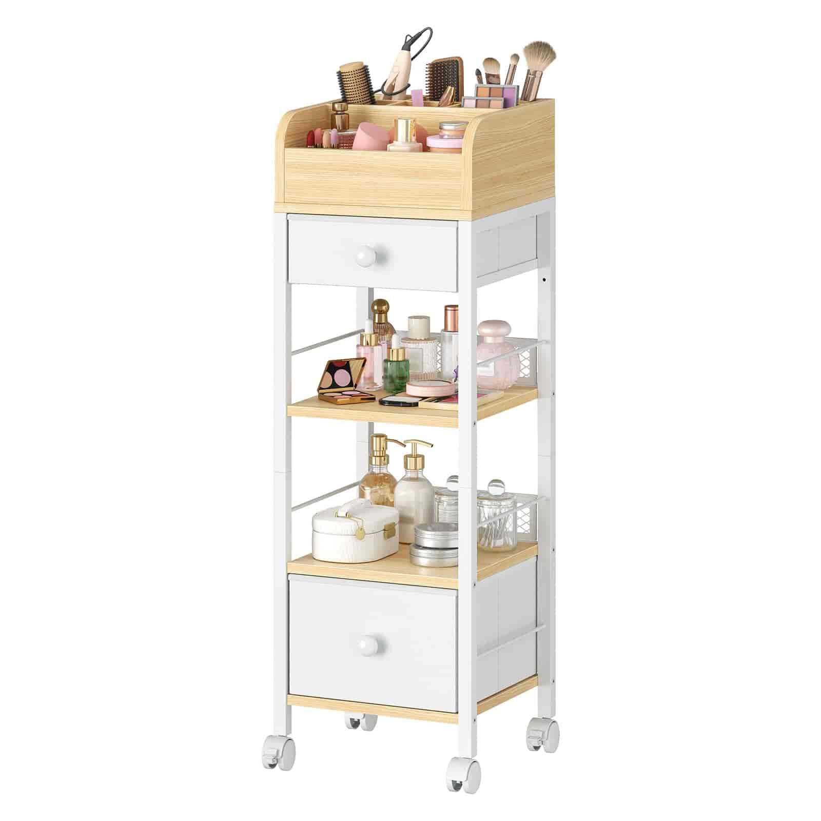 hoobro-rangement-desserte-maquillage-blanche-roulettes image 1