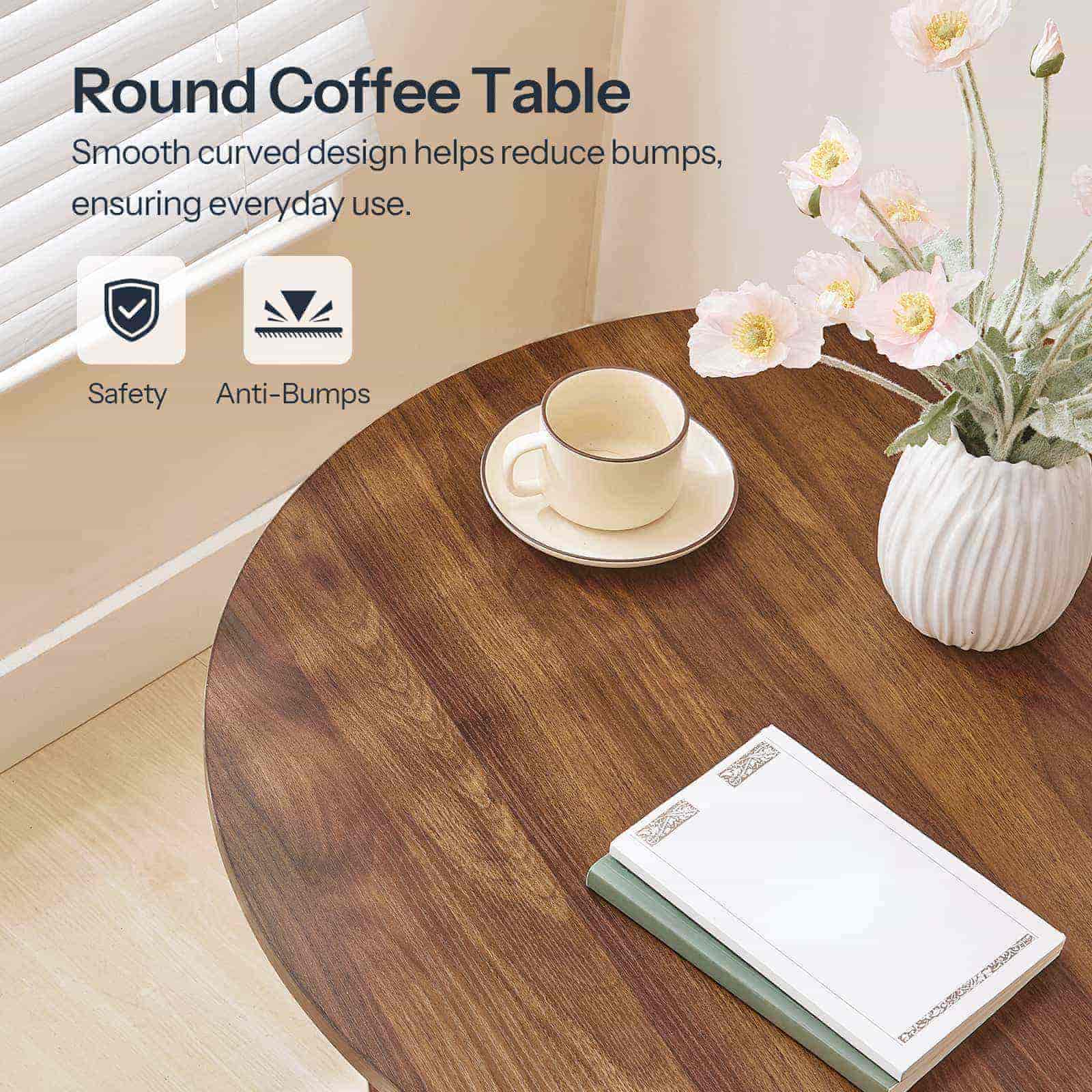 hoobro-coffee-tables-table-basse-ronde-bois-marron-2-niveaux image 7