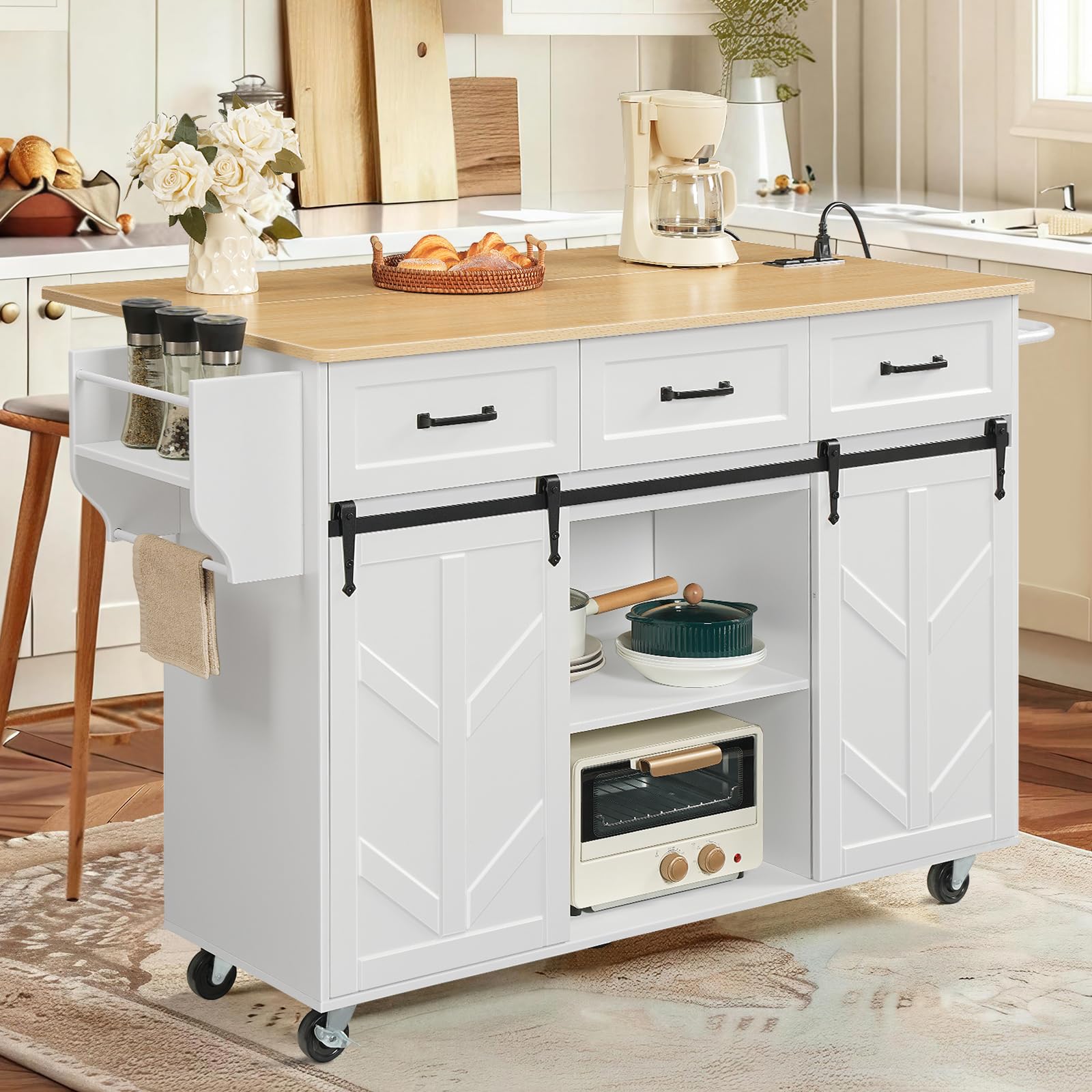 hoobro-kitchen-furniture-lot-cuisine-roulettes-blanc-avec-prise image 2