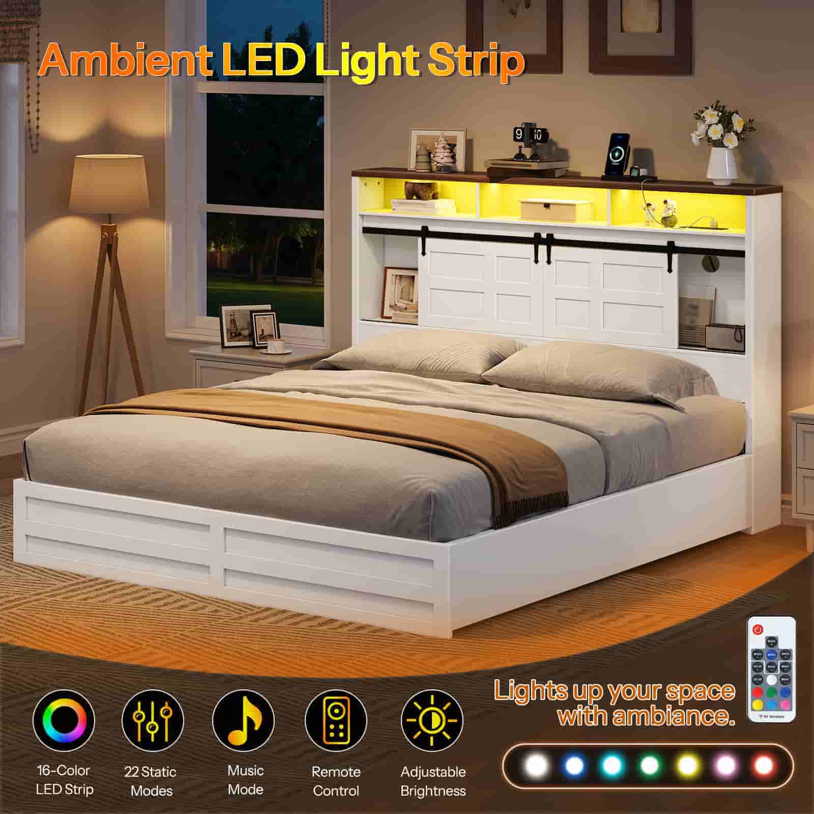 hoobro-t-te-de-lit-blanche-avec-led-et-prises image 6