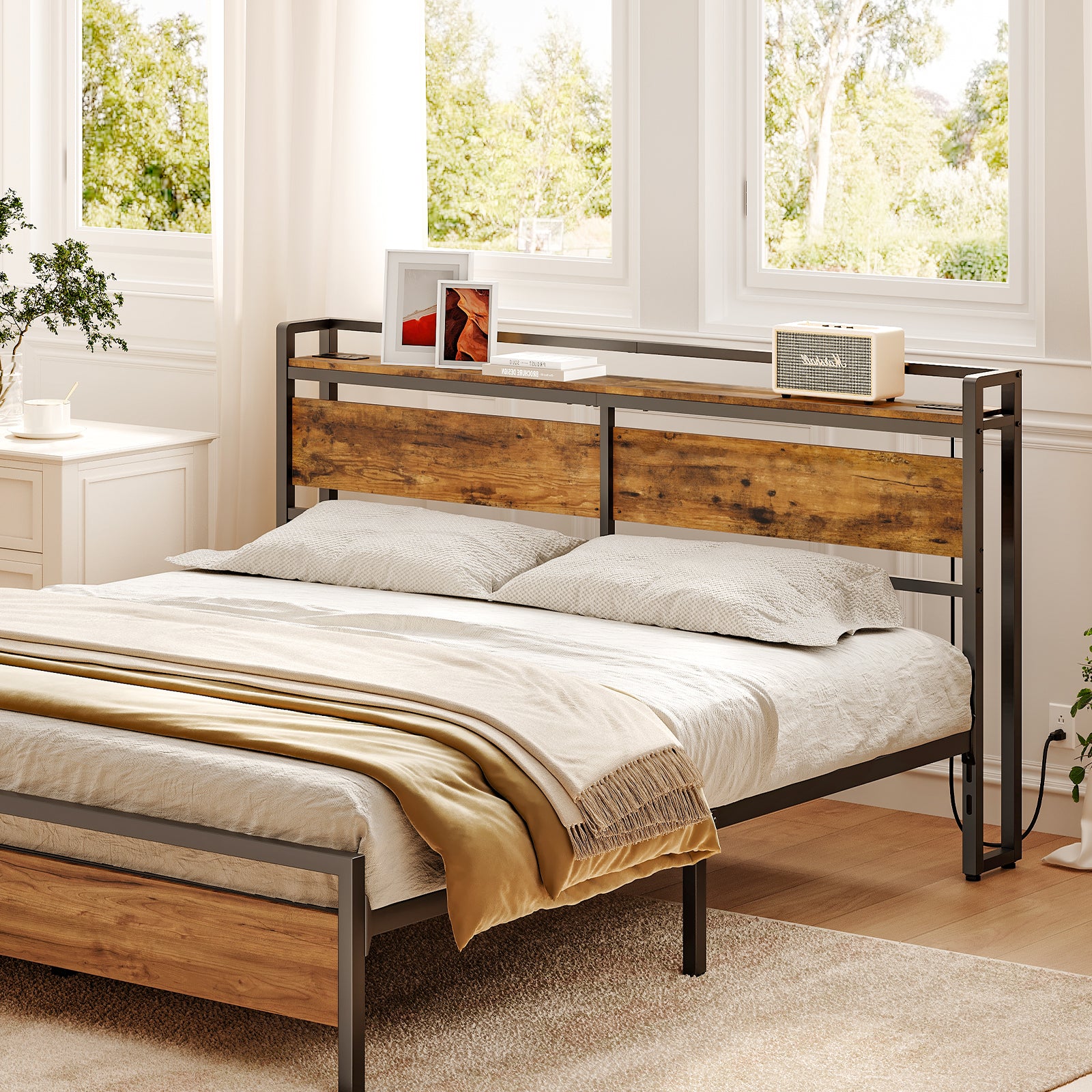 hoobro-headboards-t-te-de-lit-queen-marron-usb image 2
