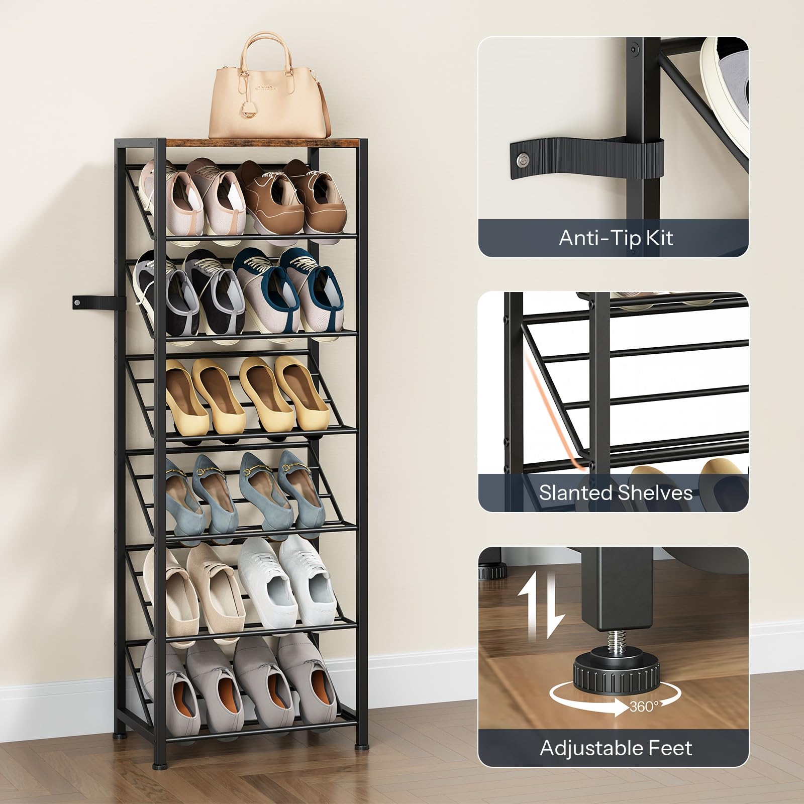 hoobro-shoe-racks-range-chaussures-7-niveaux-marron-12-paires image 7
