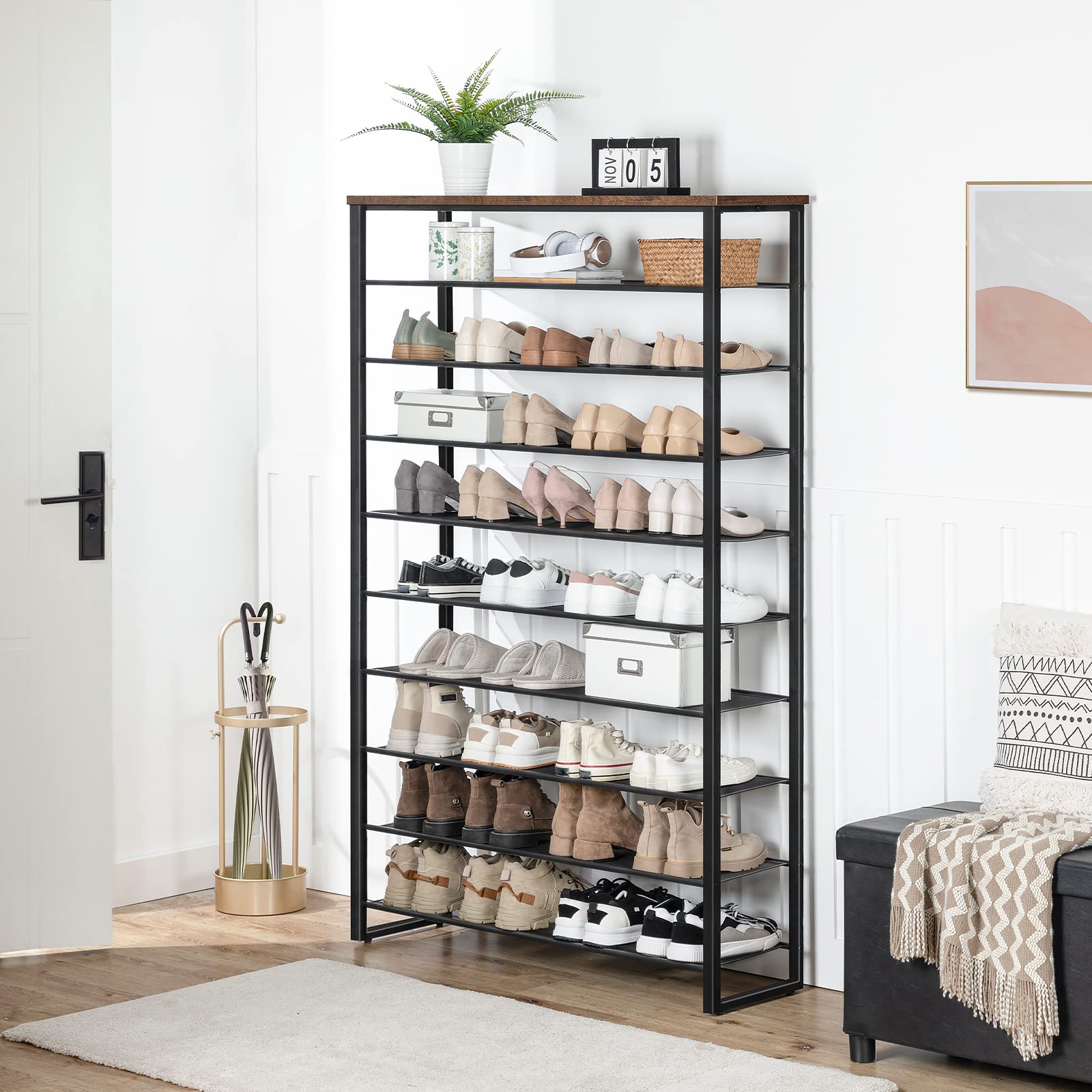 hoobro-shoe-racks-meuble-chaussures-marron-10-niveaux-50-paires image 5