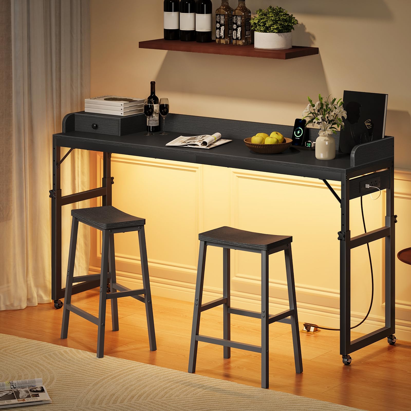 hoobro-bb180uddn01-table-de-lit-noire-roulettes-prise image 8
