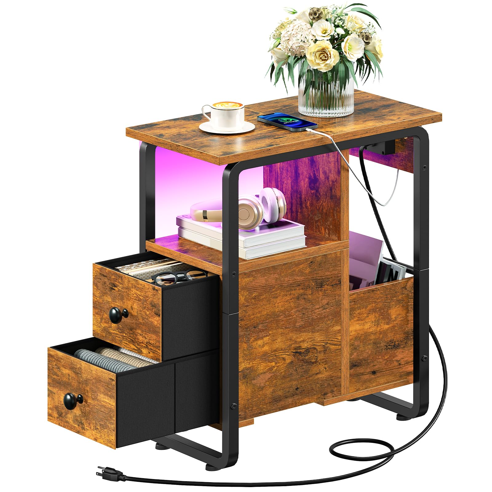 hoobro-bf430udbz01-table-chevet-troite-marron-led-prise image 4