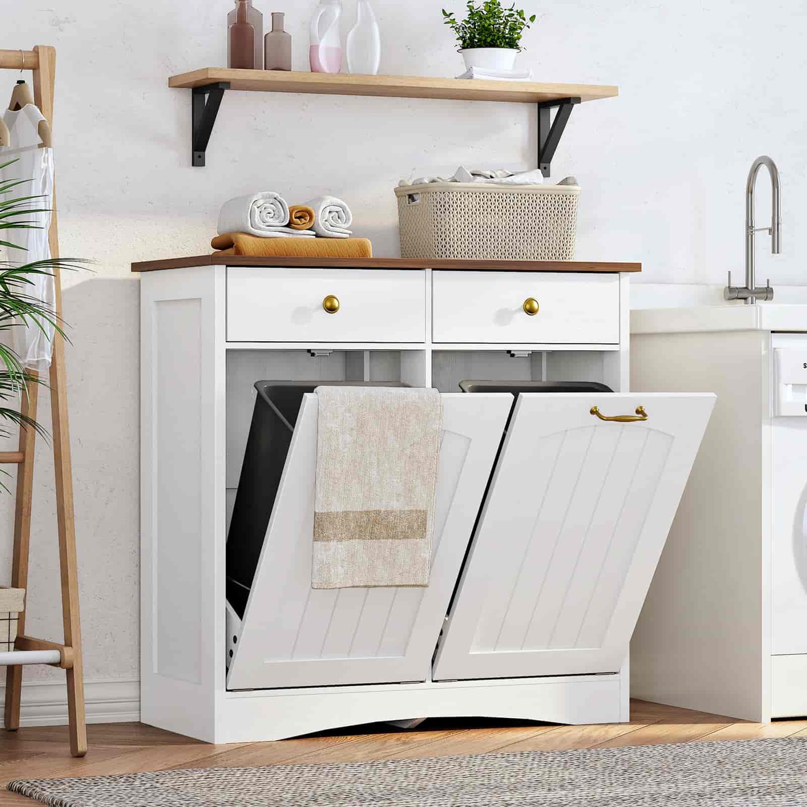 hoobro-kitchen-furniture-meuble-poubelle-double-blanc-2-tiroirs image 5