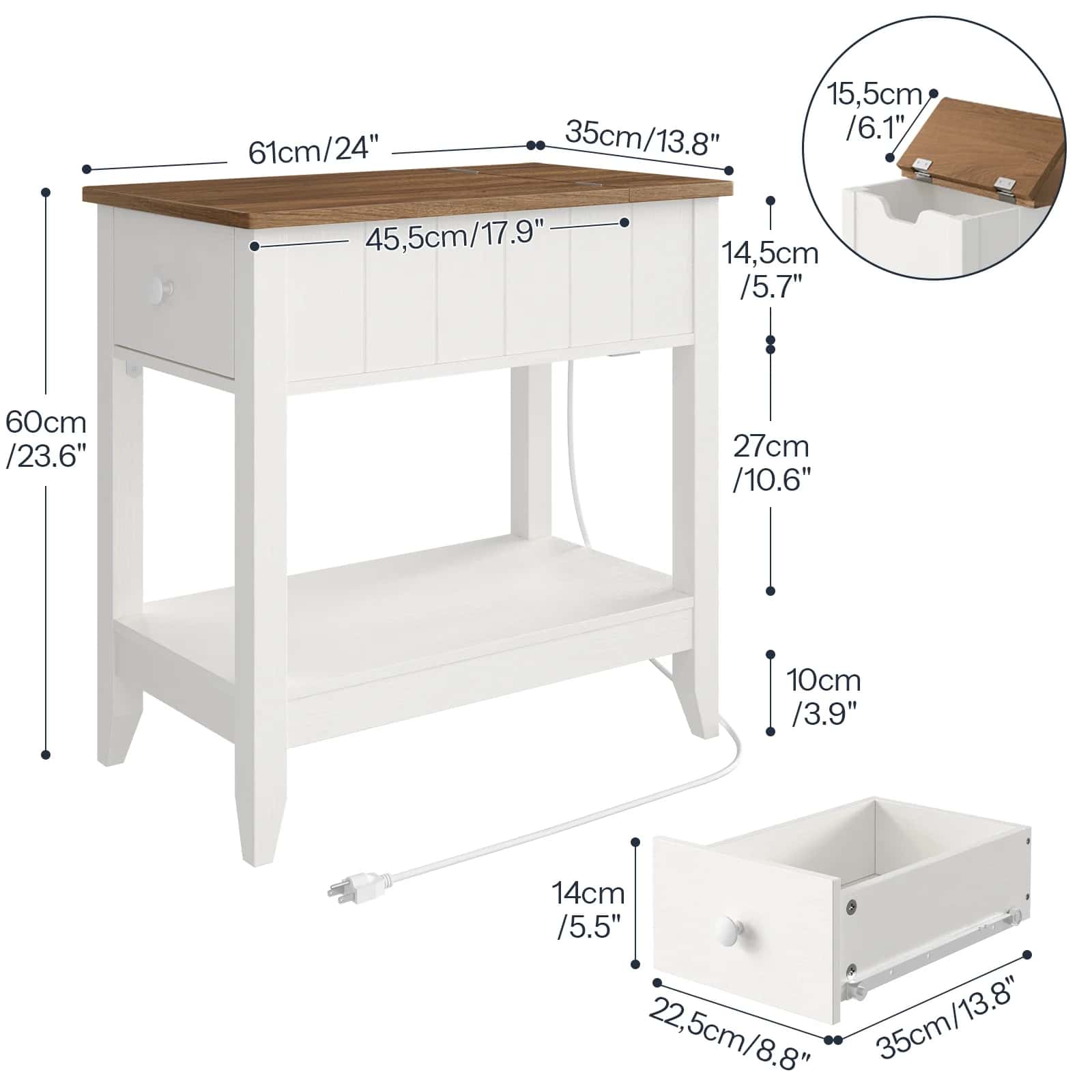 hoobro-side-tables-table-d-appoint-blanche-prises-usb image 4