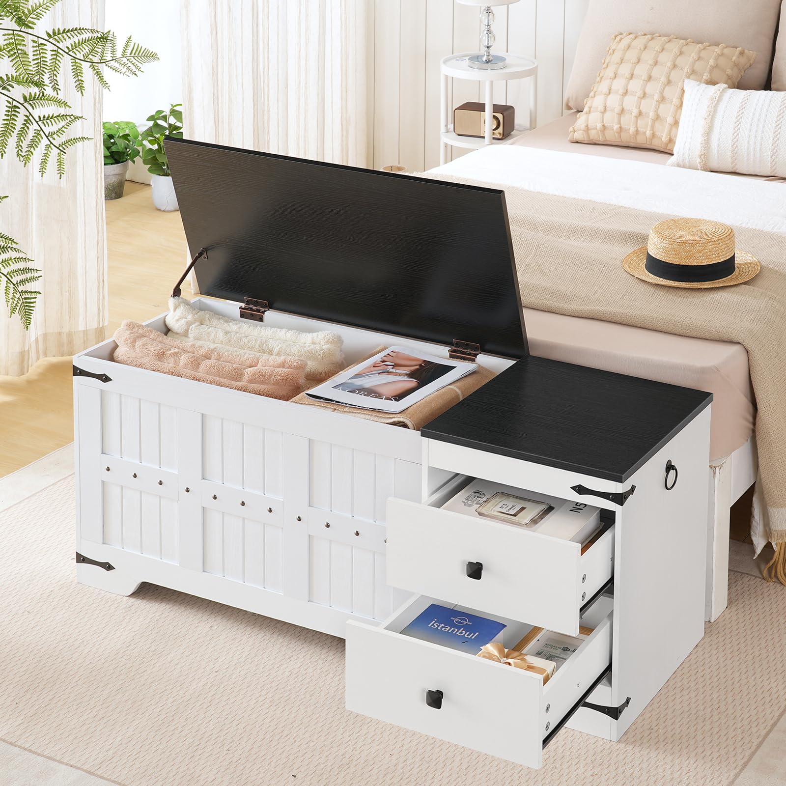 hoobro-banc-coffre-blanc-rangement-jouets-2-tiroirs image 4