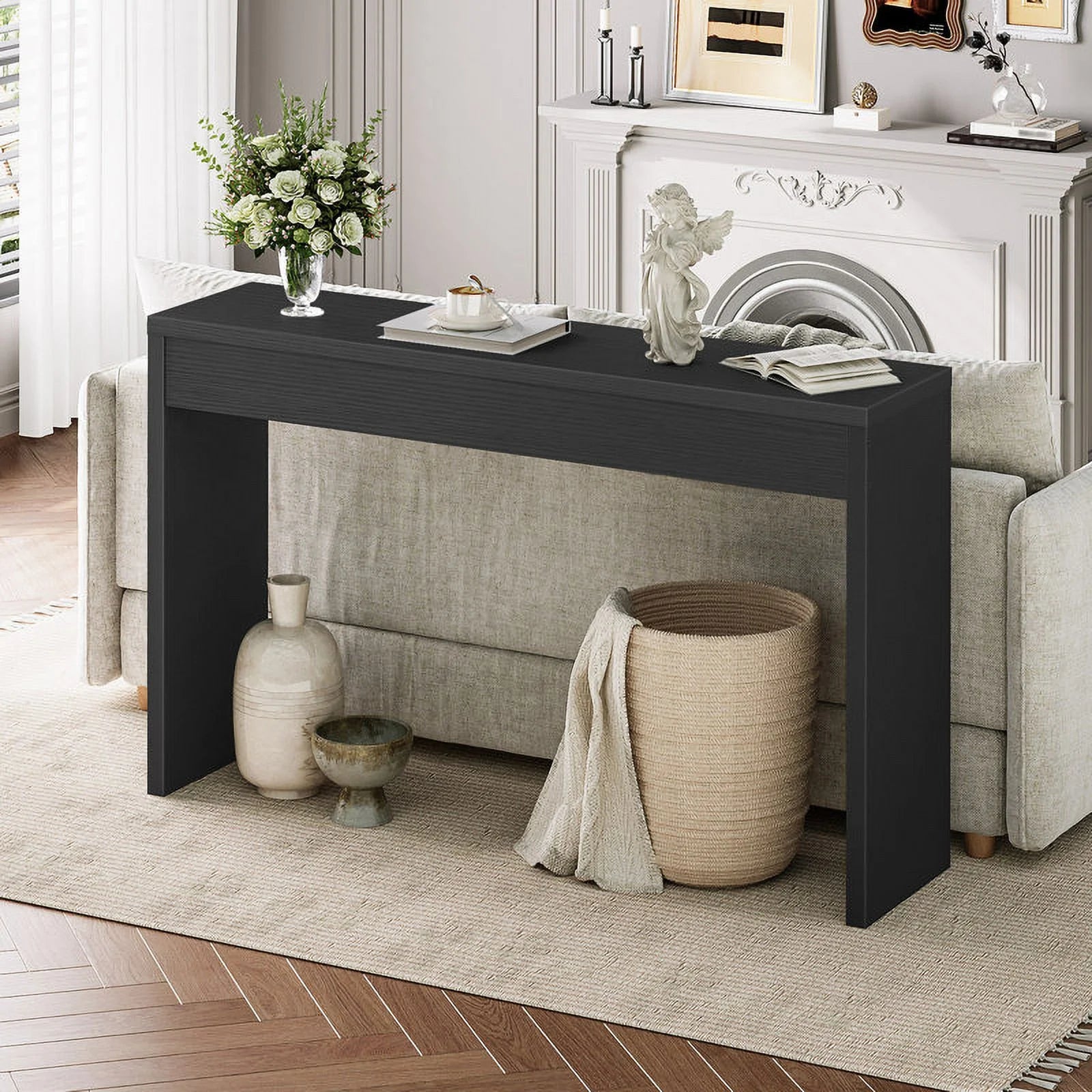 hoobro-console-table-canap-noire-120-cm-rangement-ouvert image 5