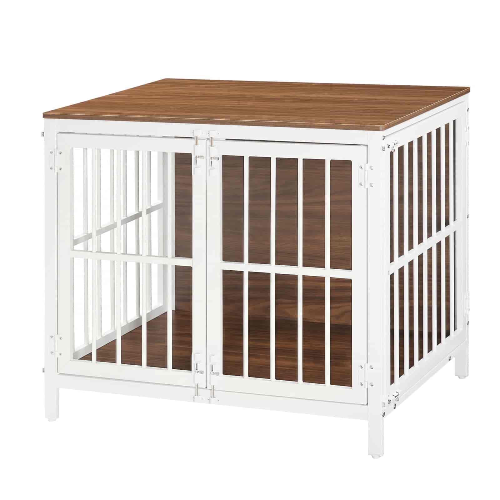 hoobro-cage-chien-bois-blanche-100-cm-3-portes-meuble image 3