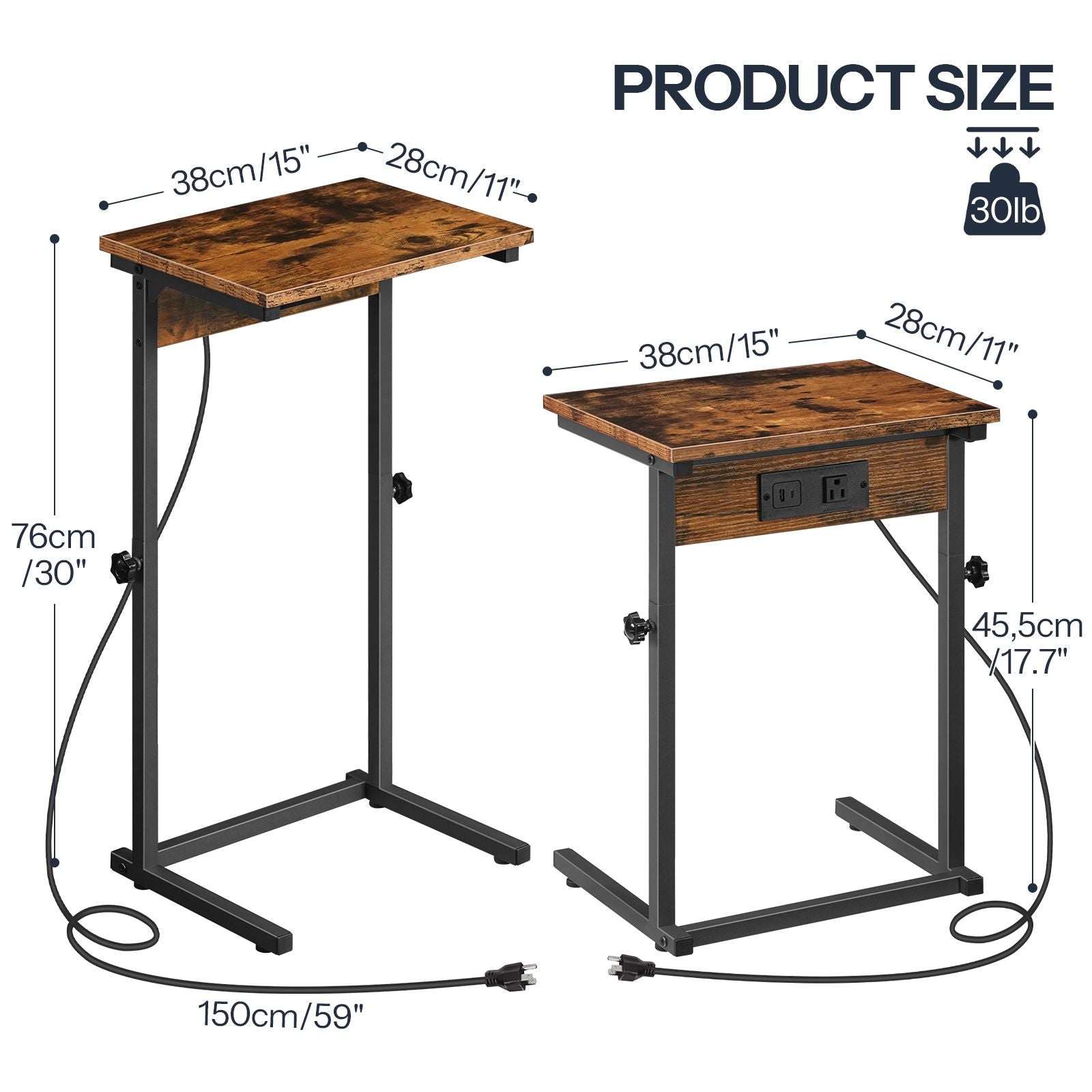 hoobro-table-d-appoint-en-c-marron-hauteur-r-glable-avec-prise image 4