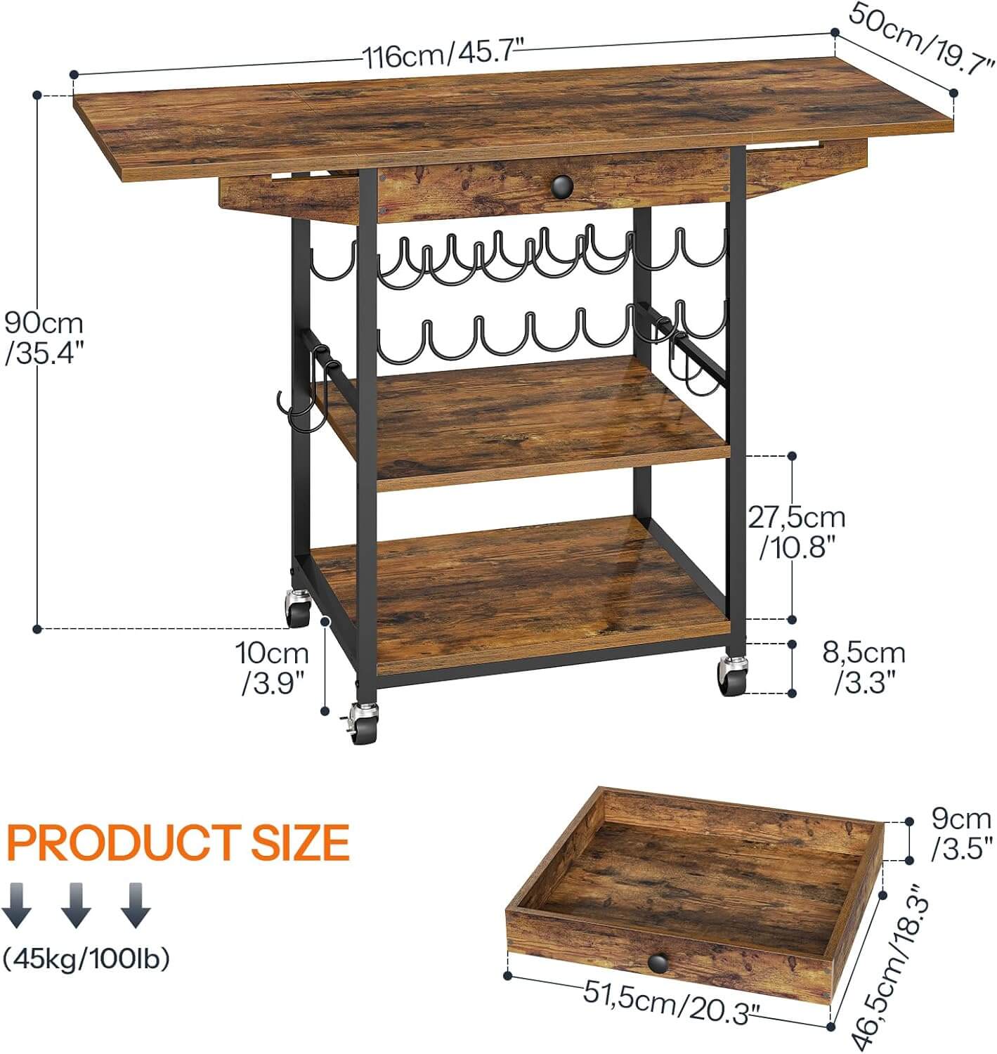 hoobro-table-presse-chaud-3-niveaux-marron-avec-tiroir image 3