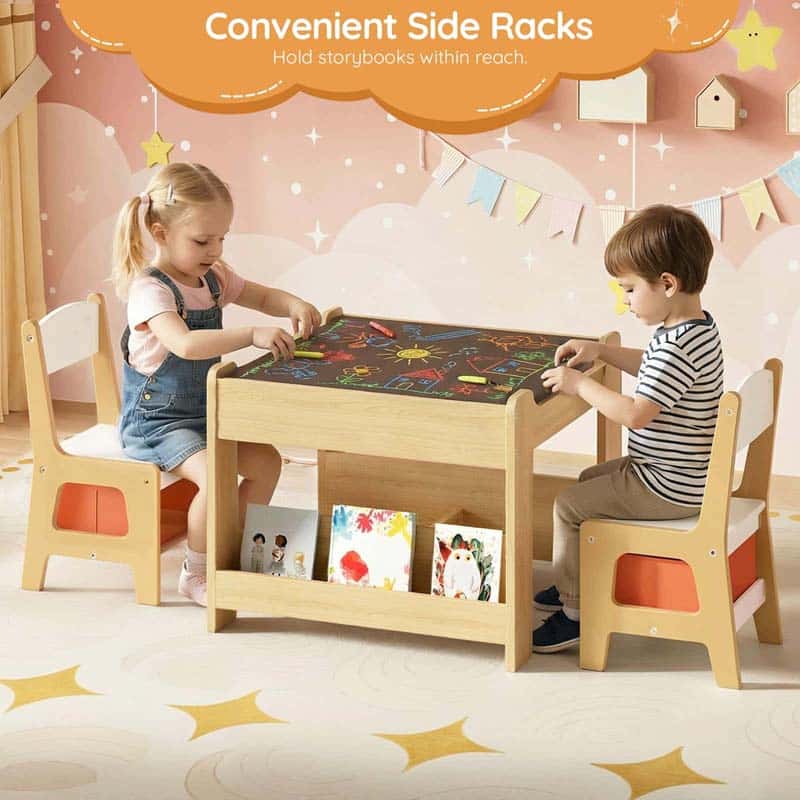 hoobro-table-enfant-4-en-1-blanche-avec-2-chaises image 4