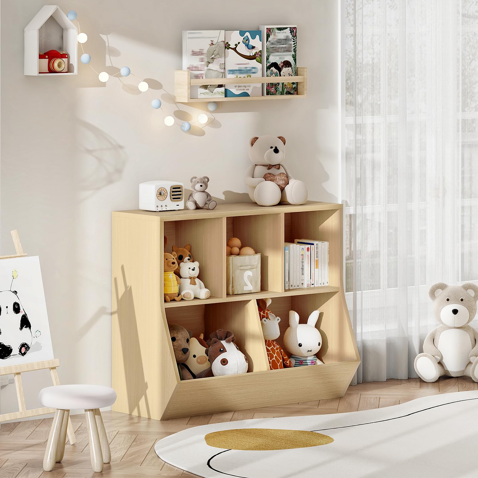 hoobro-kid-s-furniture-biblioth-que-enfant-naturelle-rangement-jouets image 4