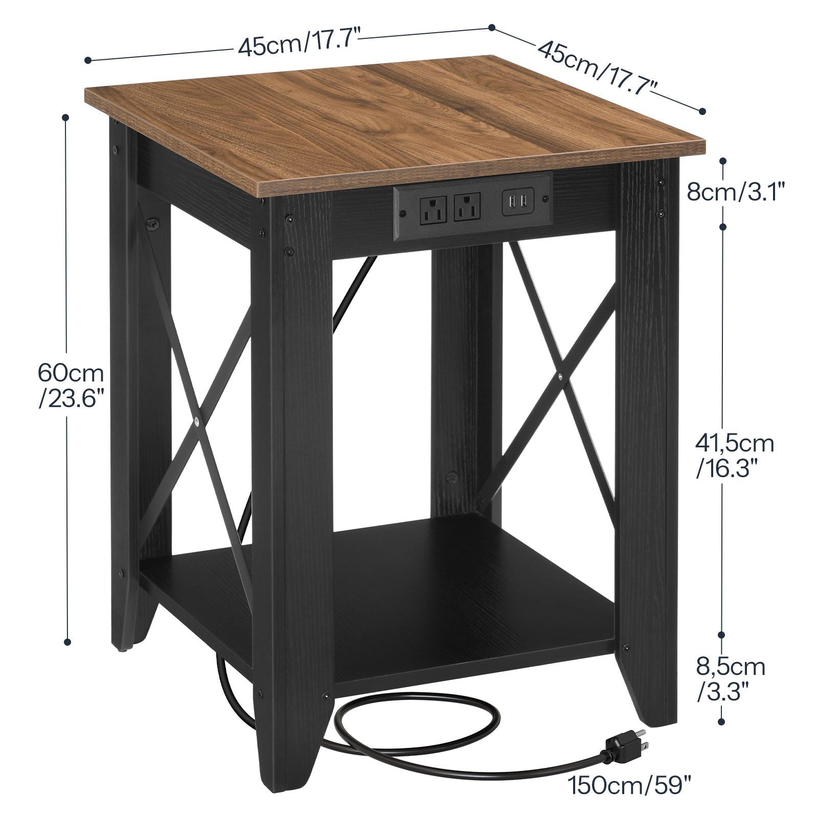 hoobro-table-chevet-2-niveaux-marron-prise-usb image 3