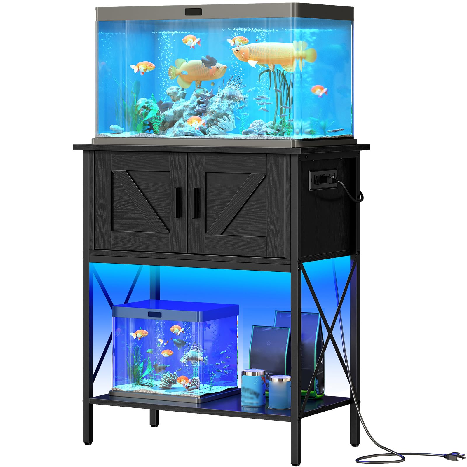 hoobro-fish-tank-stands-meuble-aquarium-20-gallons-led-noir image 1