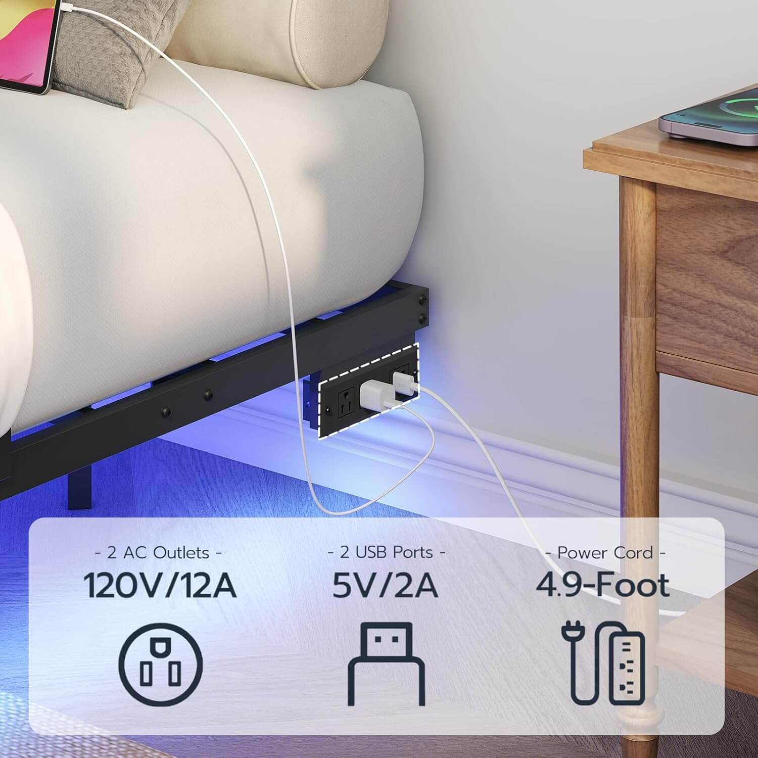 hoobro-bed-frames-lit-queen-flottant-noir-led-usb image 6