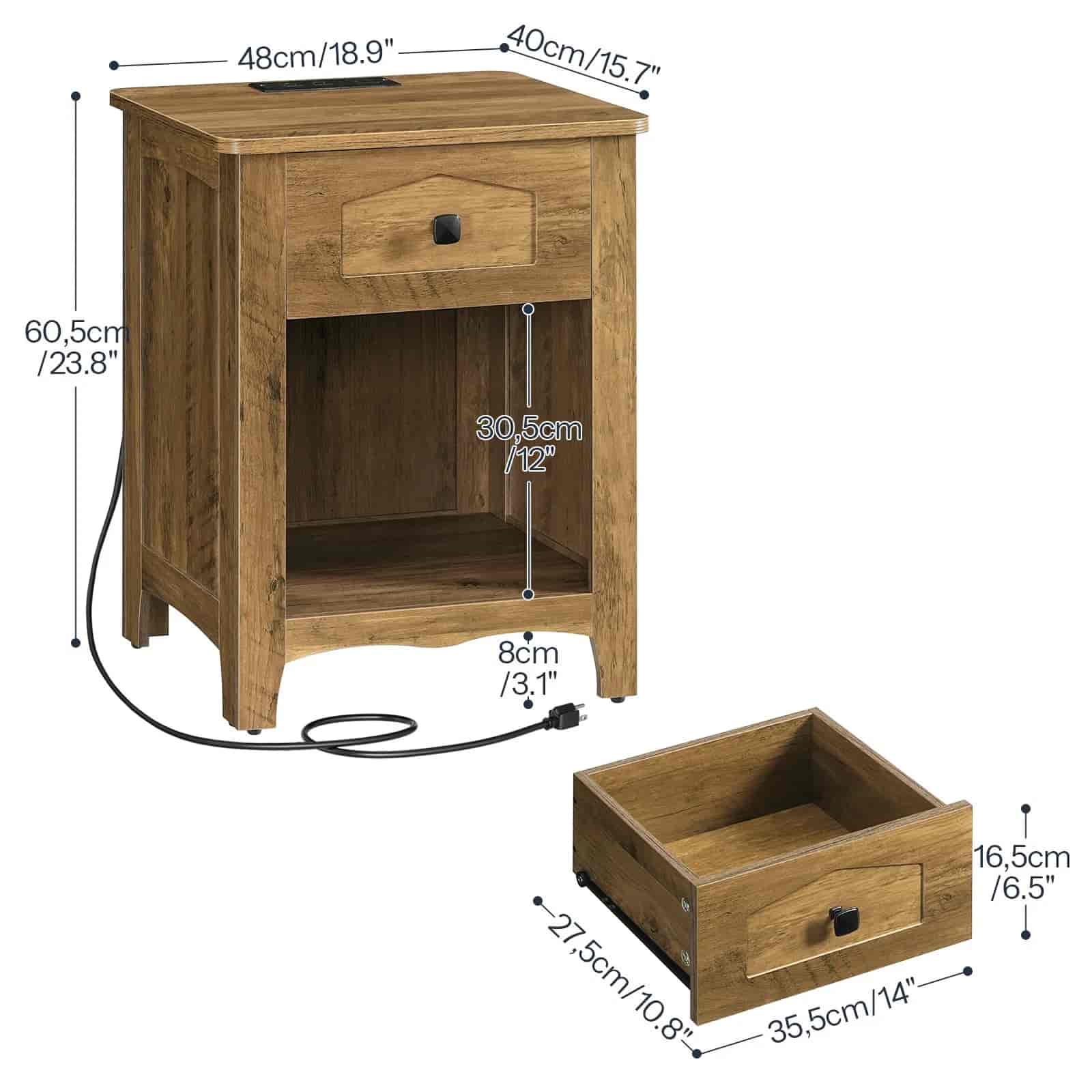 hoobro-nightstands-table-de-chevet-marron-station-charge image 4