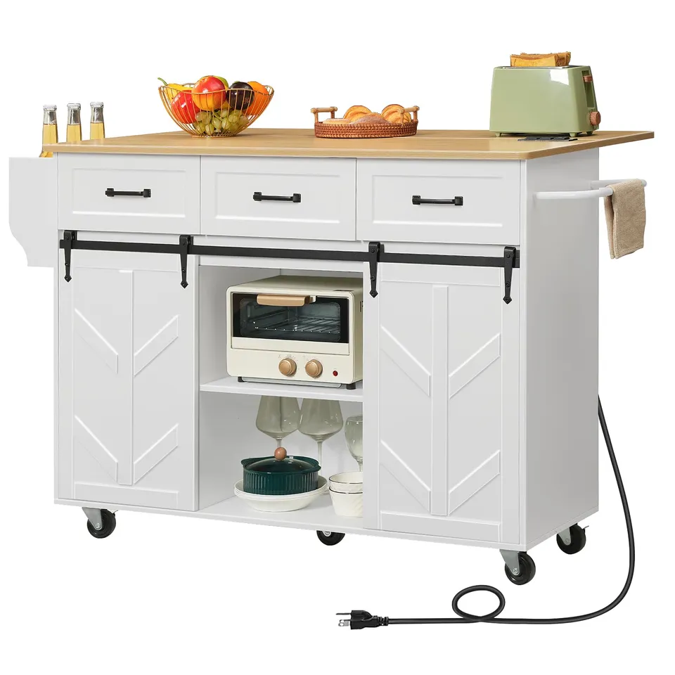 hoobro-kitchen-furniture-lot-cuisine-roulettes-blanc-avec-prise image 1