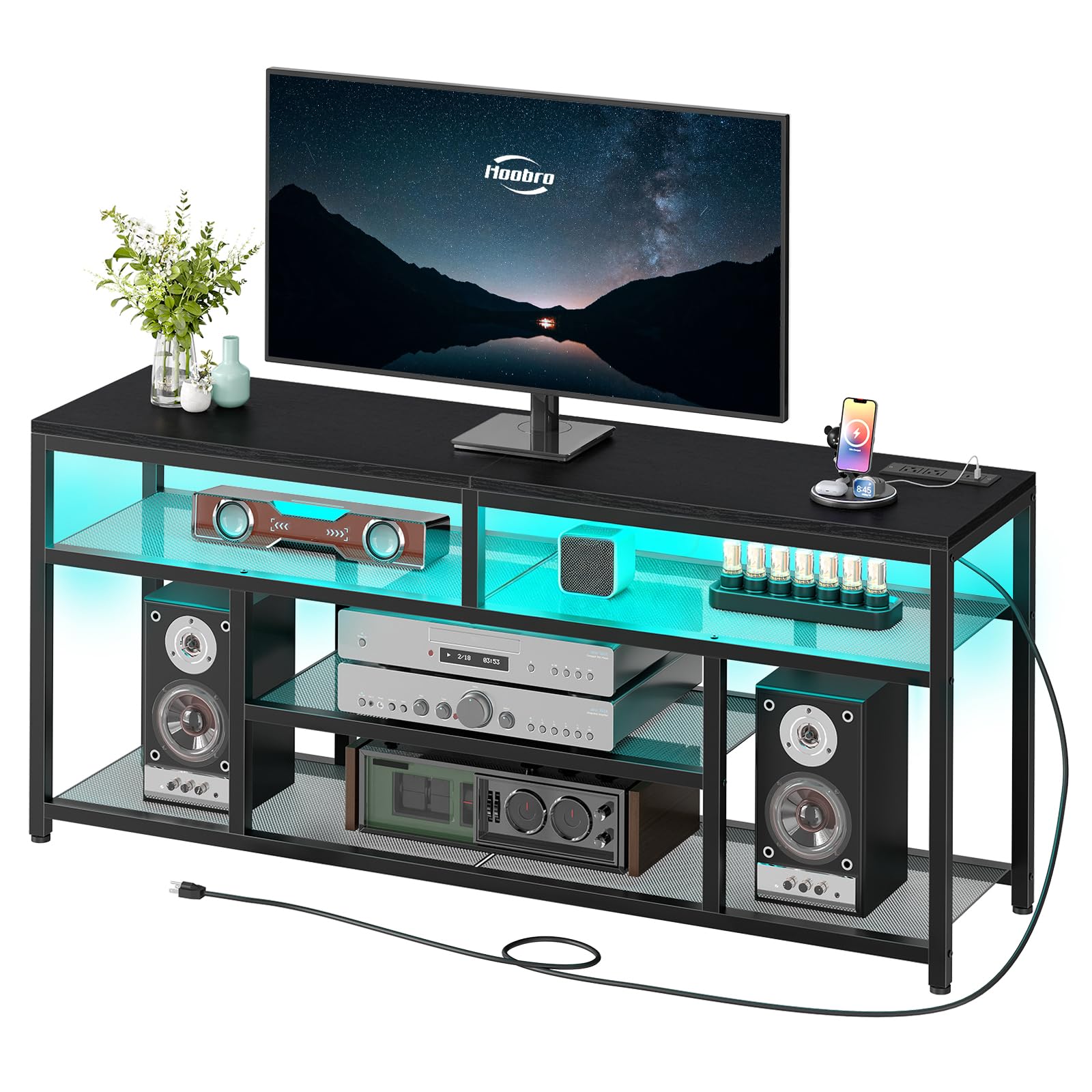 hoobro-tv-stands-meuble-tv-65-4-niveaux-led-noir-charge image 1