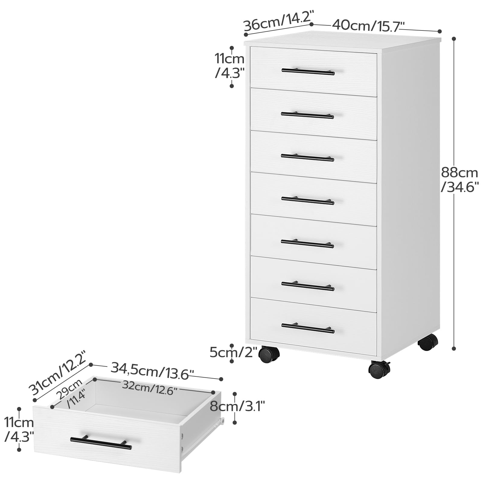 hoobro-caisson-bureau-7-tiroirs-blanc-roulettes-bois image 3