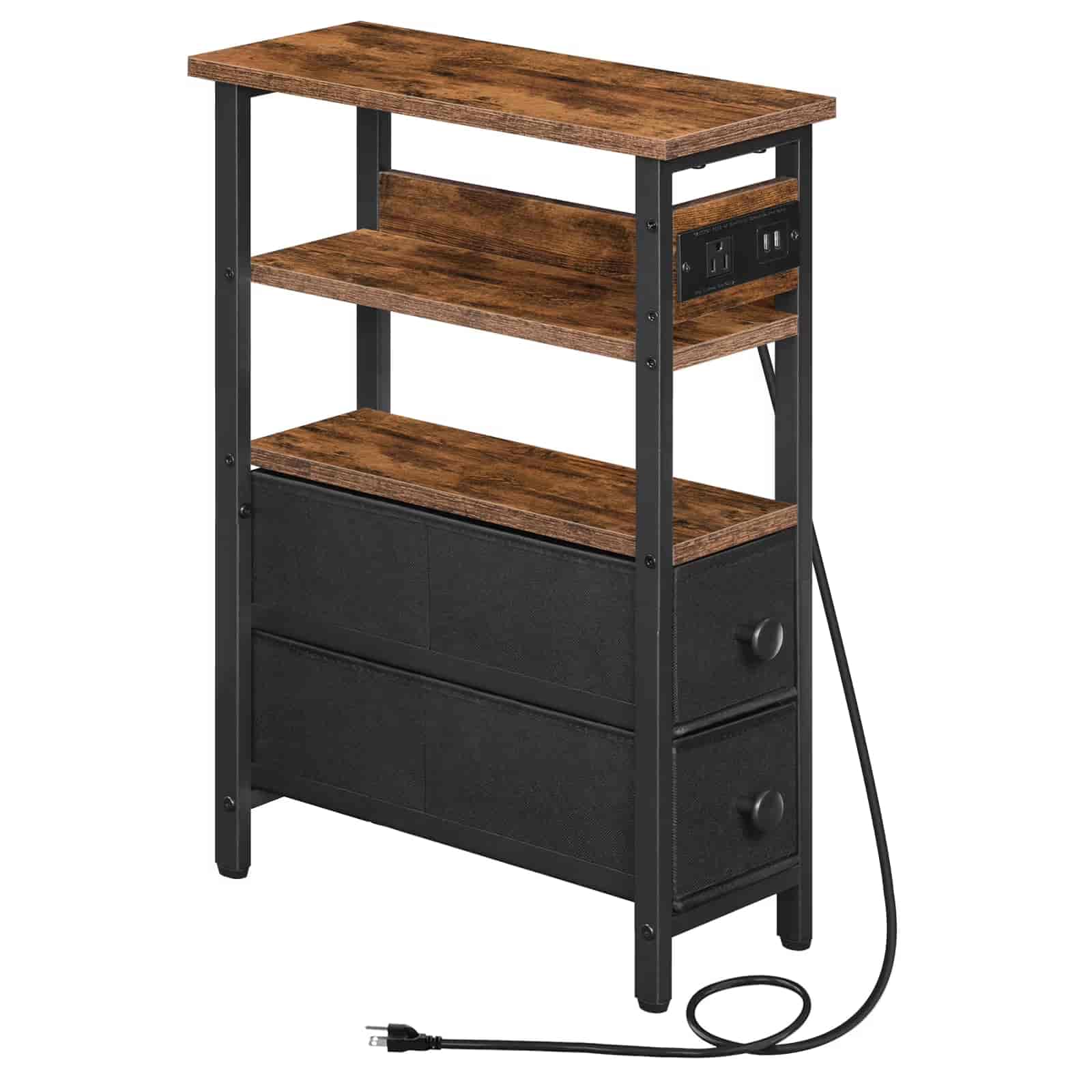 hoobro-side-tables-bout-de-canap-marron-prise-usb-tiroirs image 3