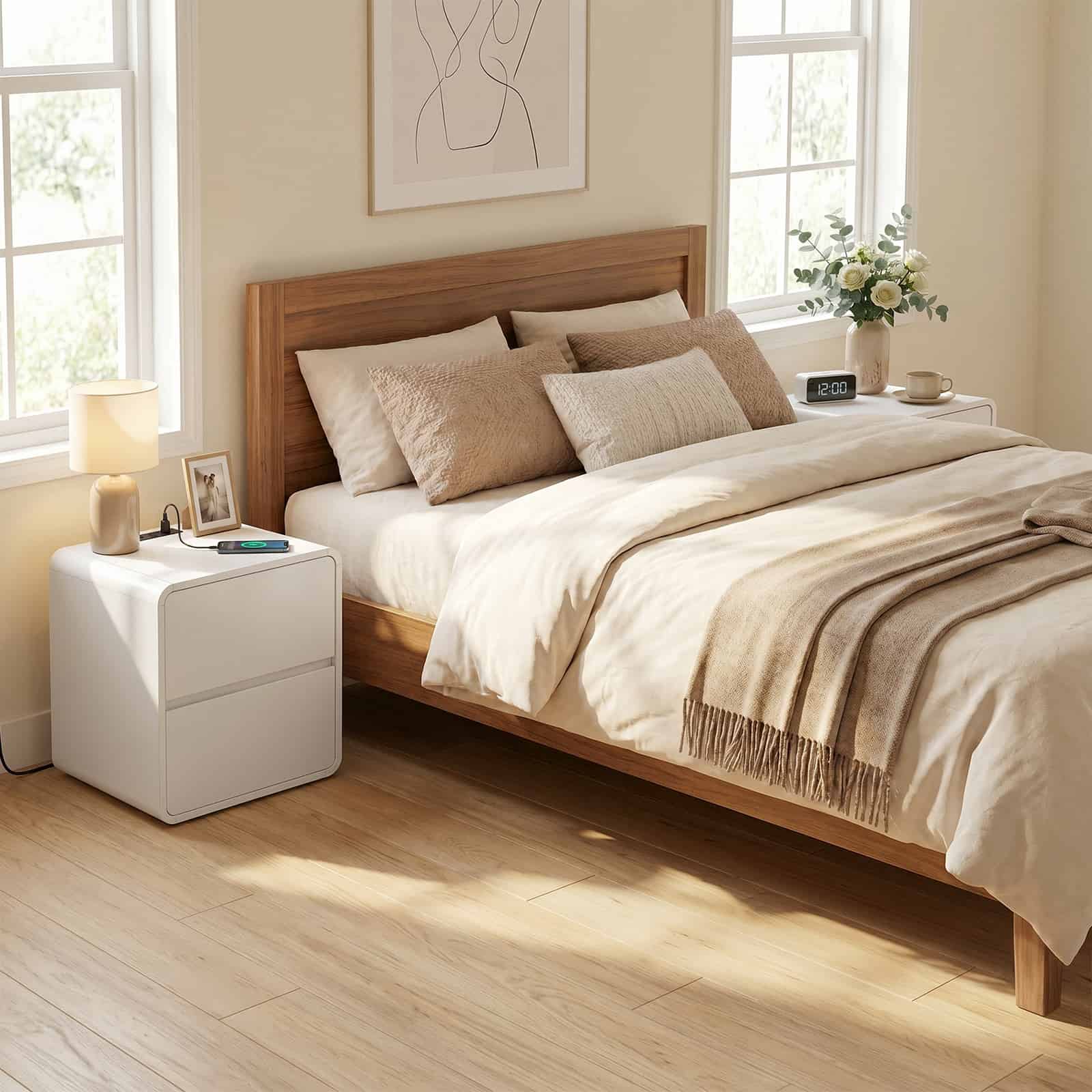 hoobro-nightstands-chevet-blanc-bois-avec-prise-et-tiroirs image 7