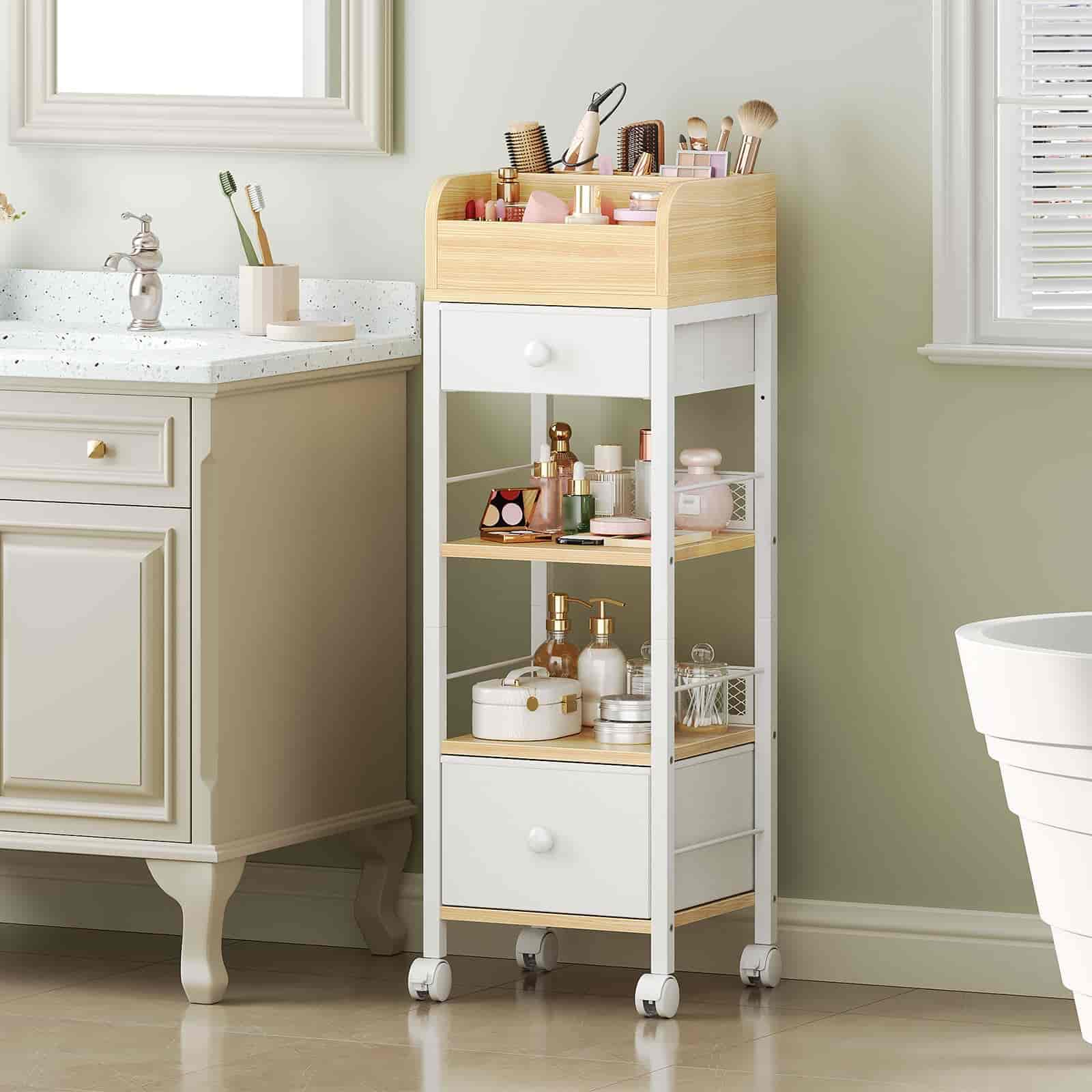 hoobro-rangement-desserte-maquillage-blanche-roulettes image 2