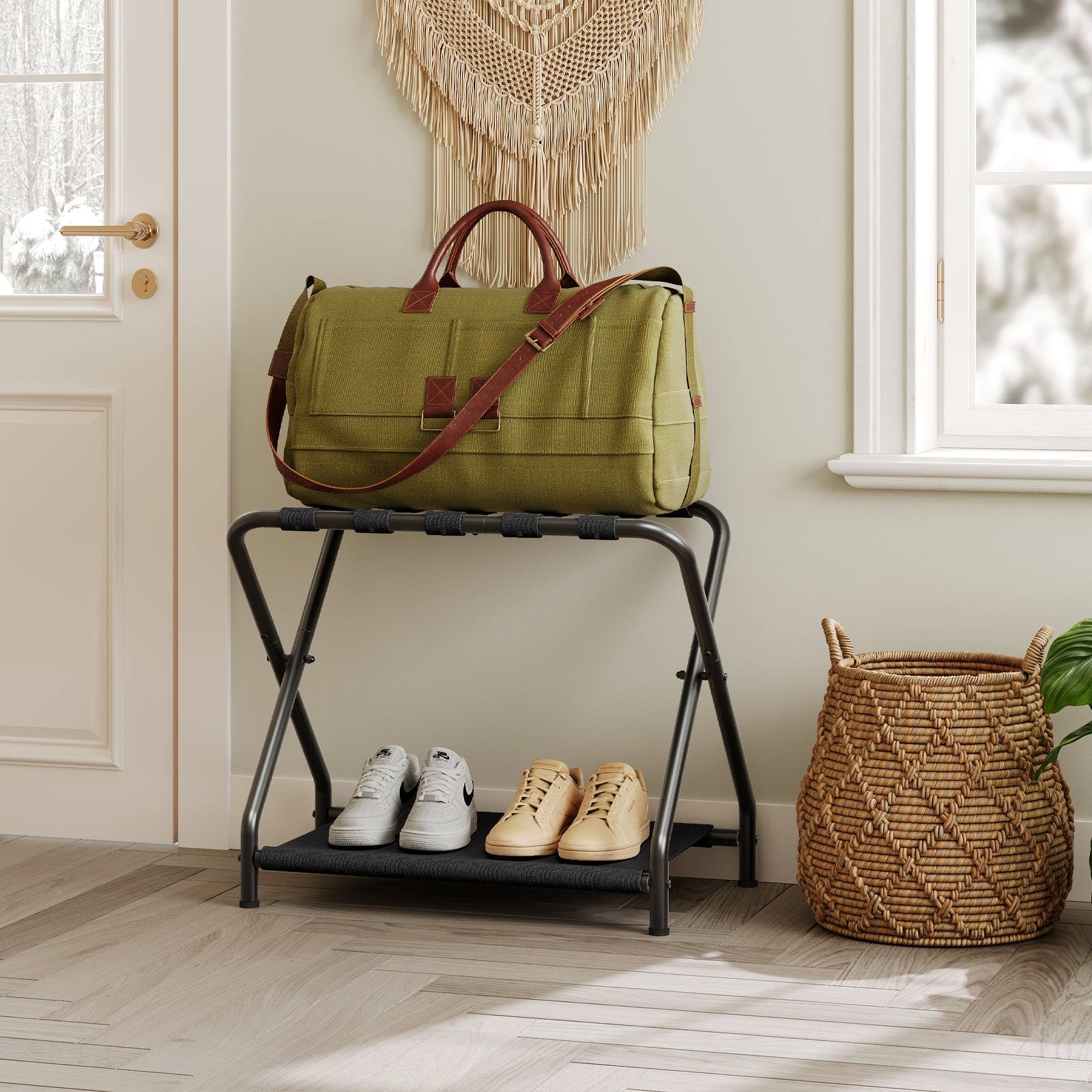 hoobro-porte-bagages-pliant-noir-avec-tag-re-tissu image 8