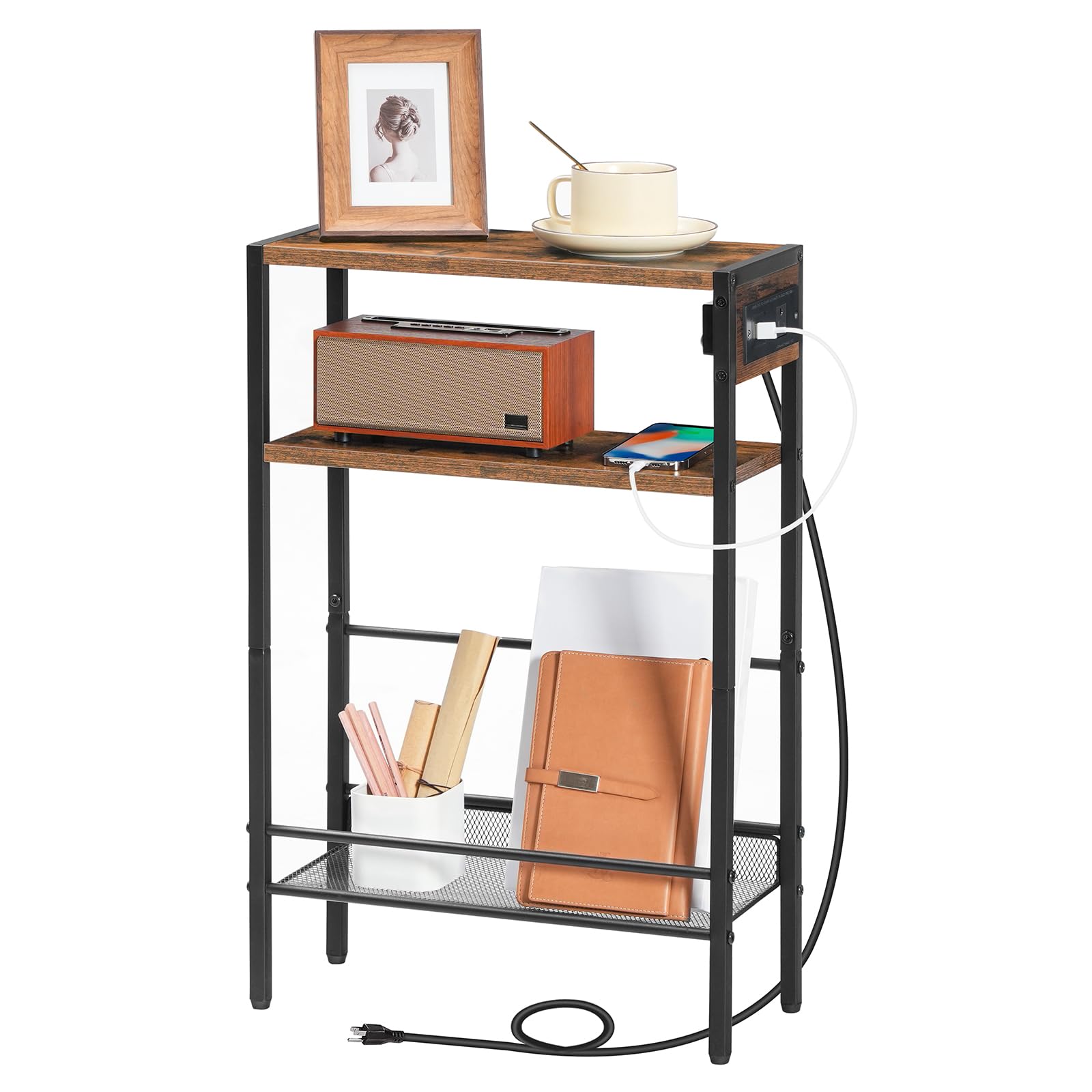 hoobro-side-tables-lot-2-bouts-canap-marron-usb image 3