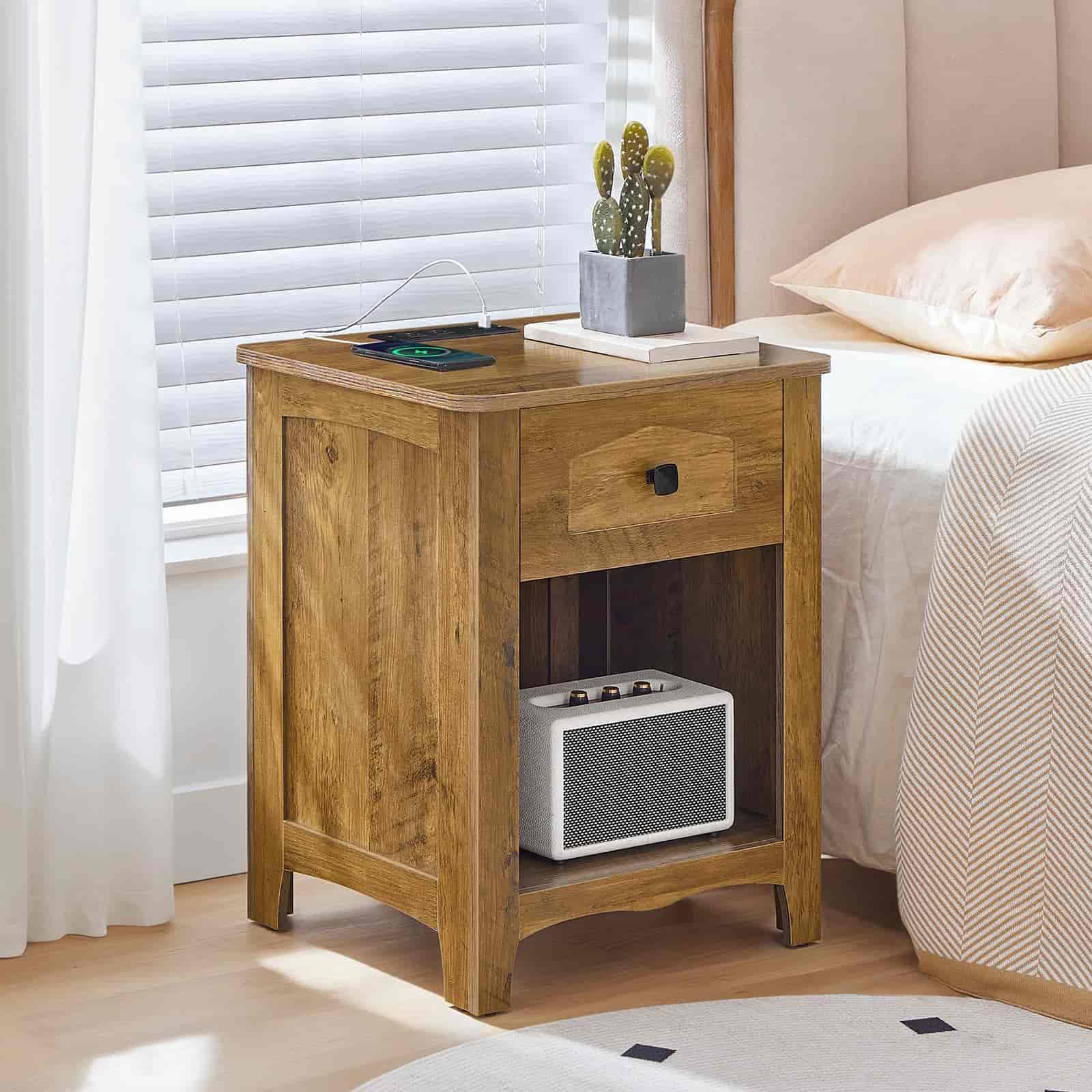 hoobro-nightstands-table-de-chevet-marron-station-charge image 2