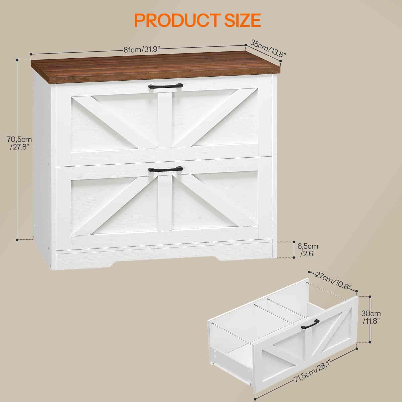 hoobro-caisson-de-bureau-2-tiroirs-dossiers-blanc-farmhouse image 2
