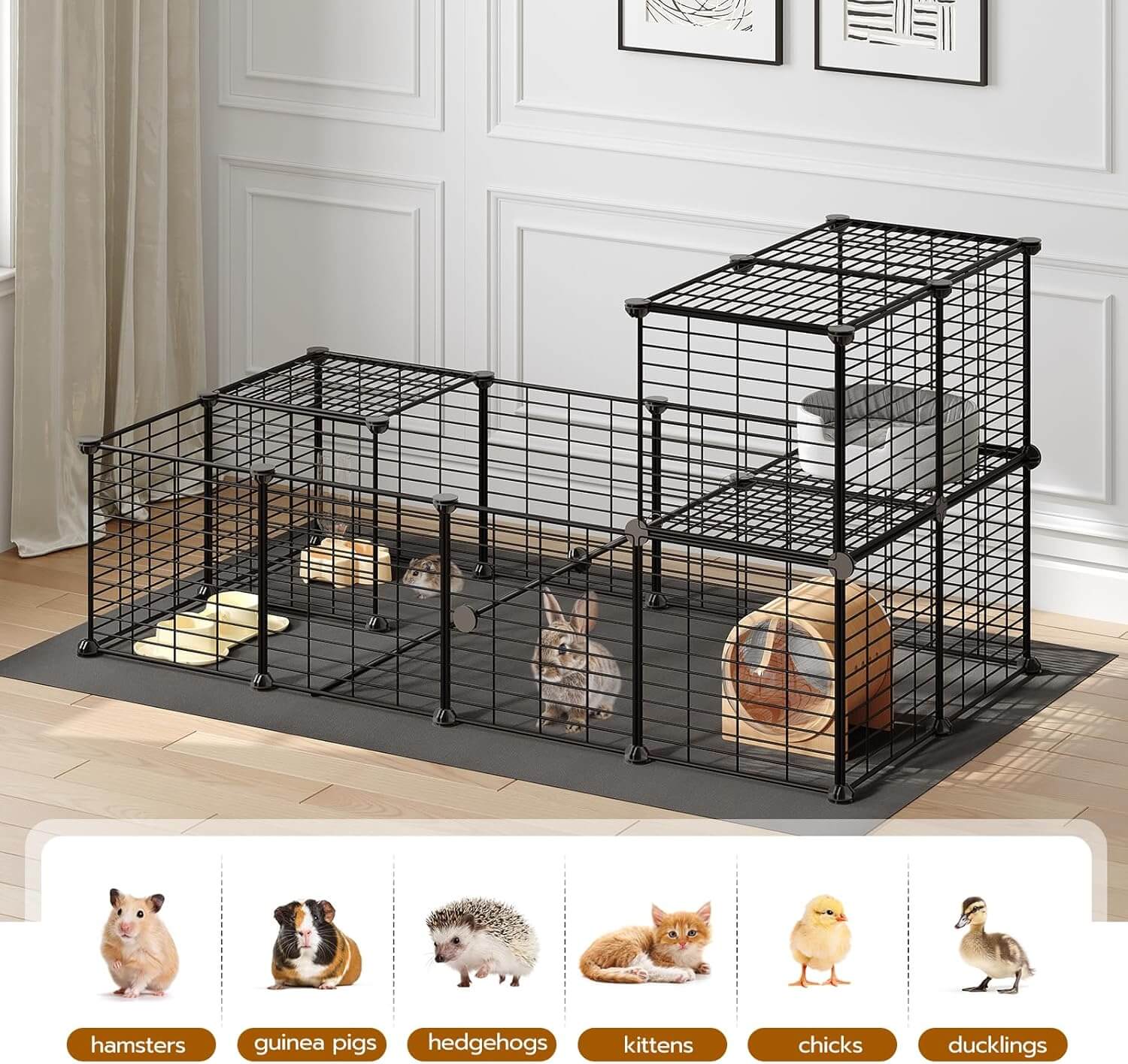 hoobro-pet-furniture-enclos-cochon-d-inde-noir-avec-tapis image 6