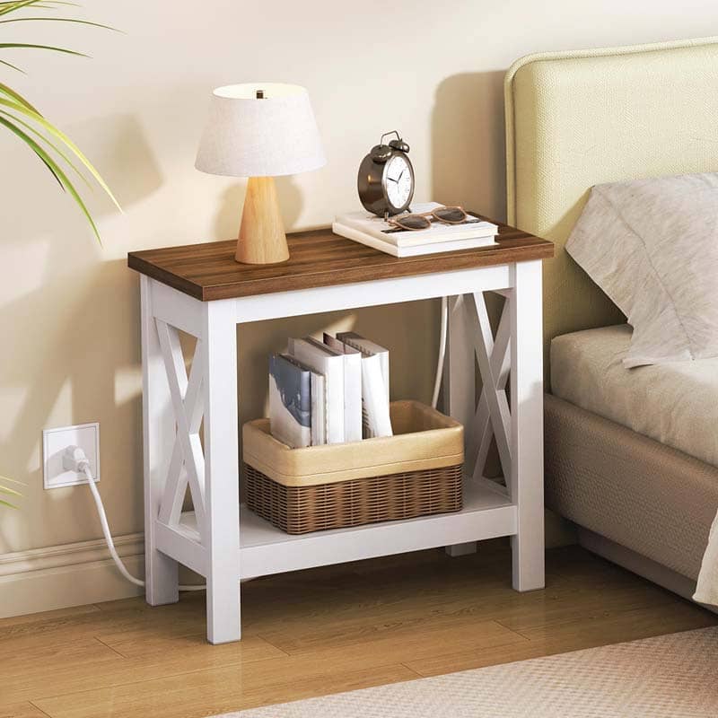 hoobro-table-chevet-bout-canap-blanc-prise-usb-2-niveaux image 5