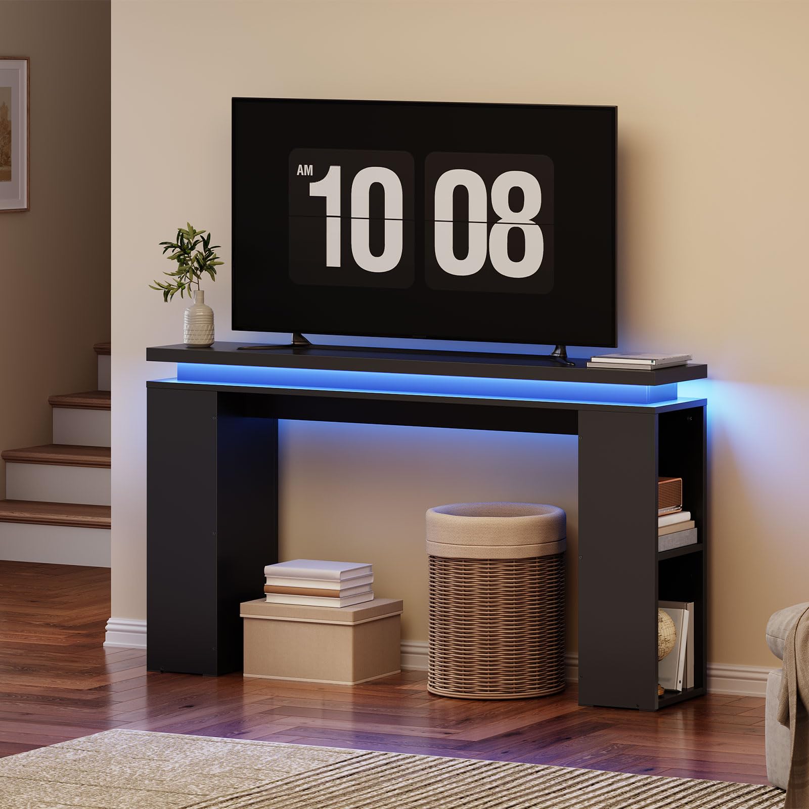 hoobro-console-table-120-cm-console-noire-led image 5
