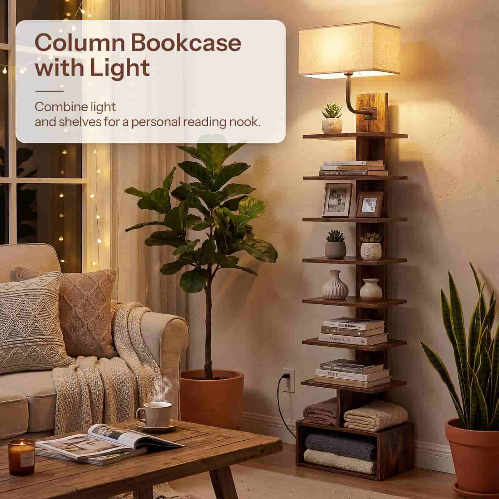 hoobro-bookshelves-biblioth-que-troite-9-niveaux-marron-avec-lumi-re image 6