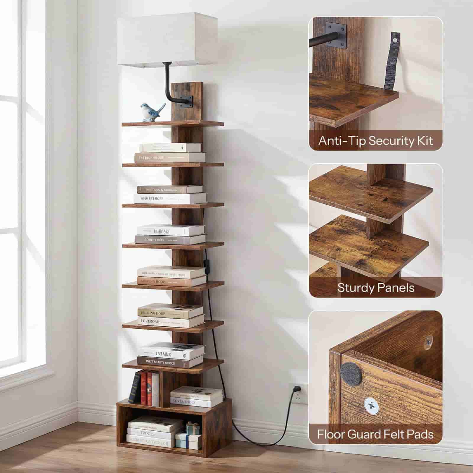 hoobro-bookshelves-biblioth-que-troite-9-niveaux-marron-avec-lumi-re image 7