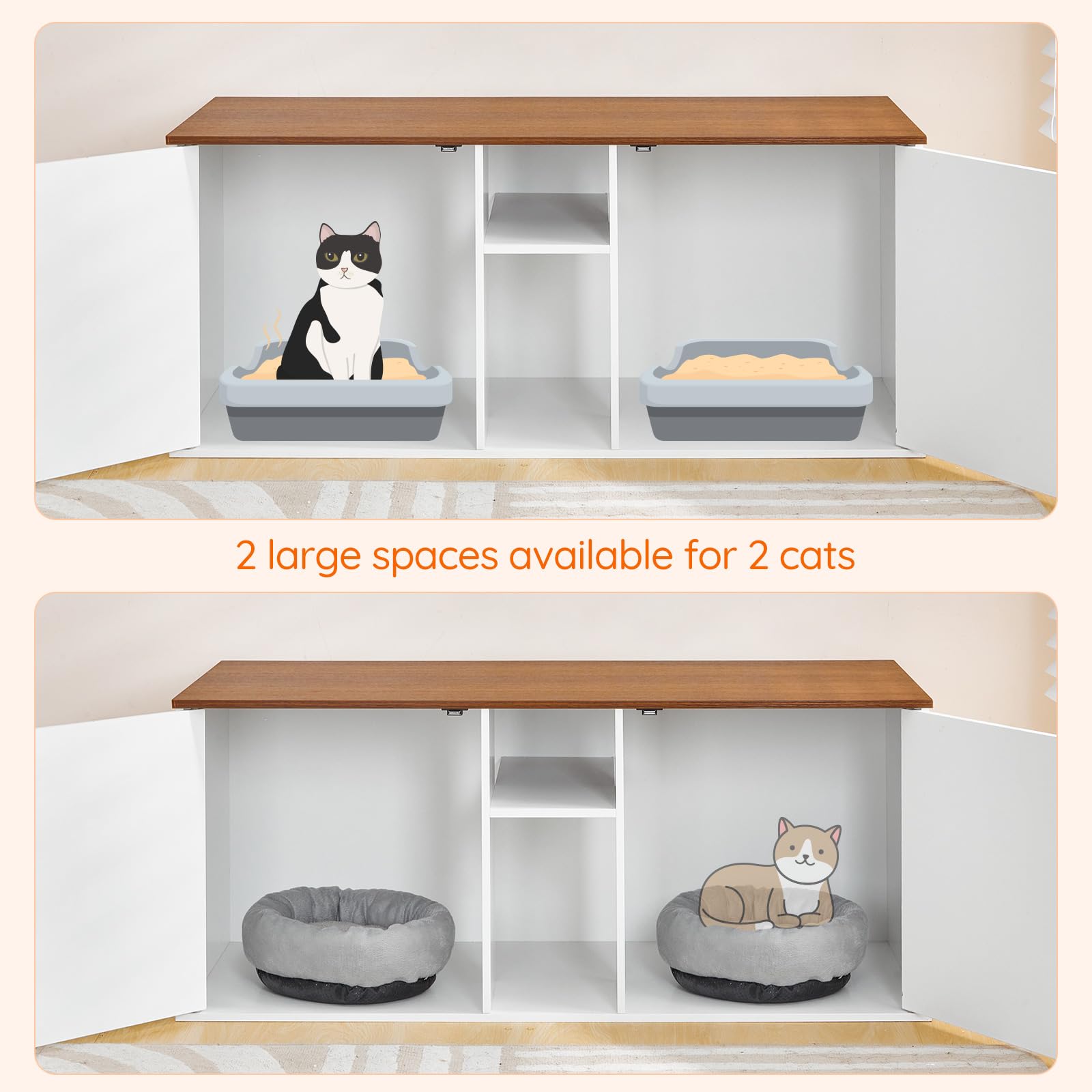 hoobro-meuble-liti-re-chat-double-blanc-avec-rangement image 7